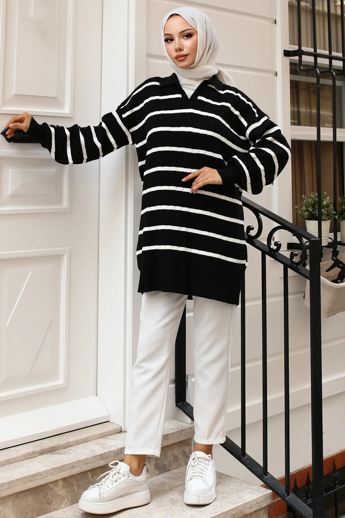 Ribbed Striped Sweater Tunic-detail