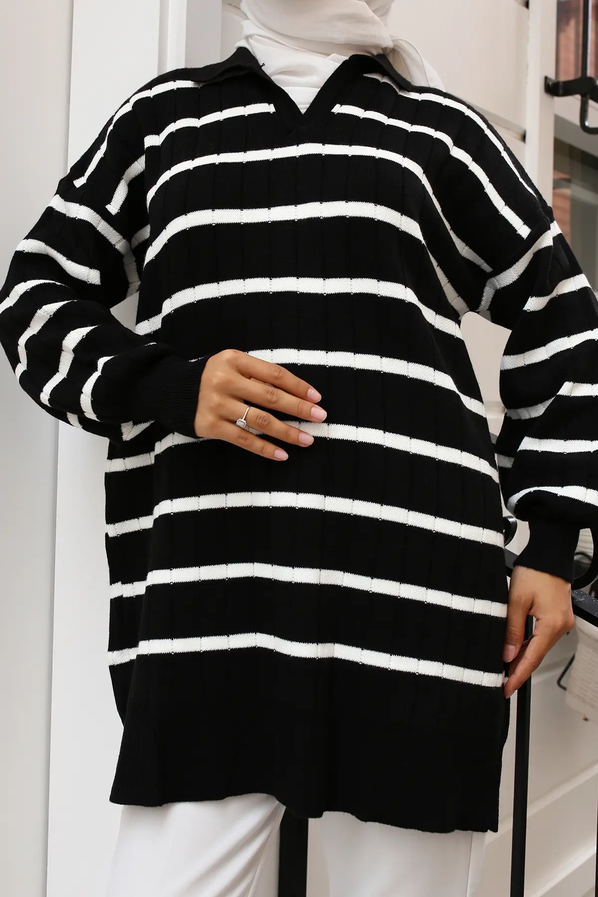 Ribbed Striped Sweater Tunic-detail