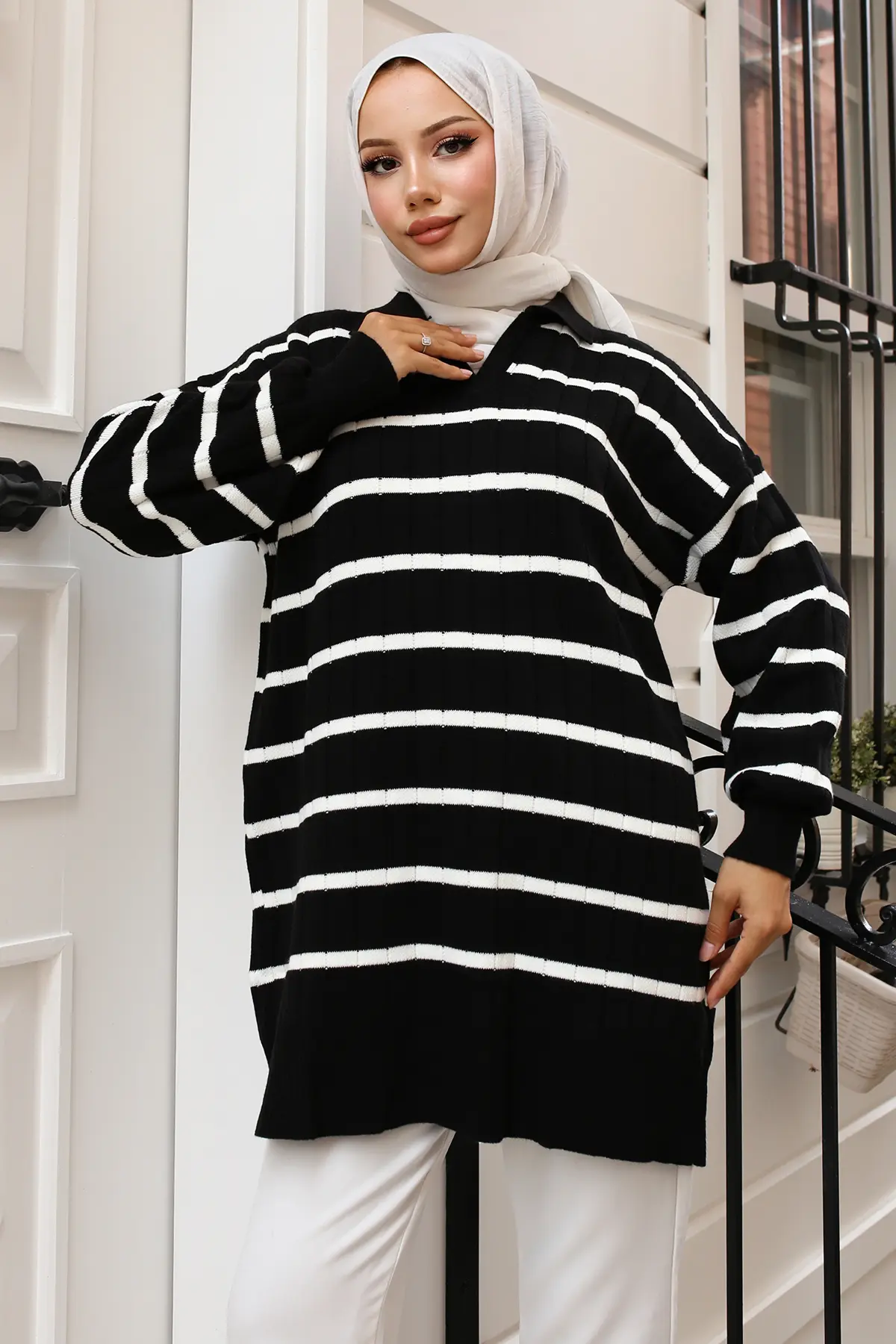 Ribbed Striped Sweater Tunic-detail