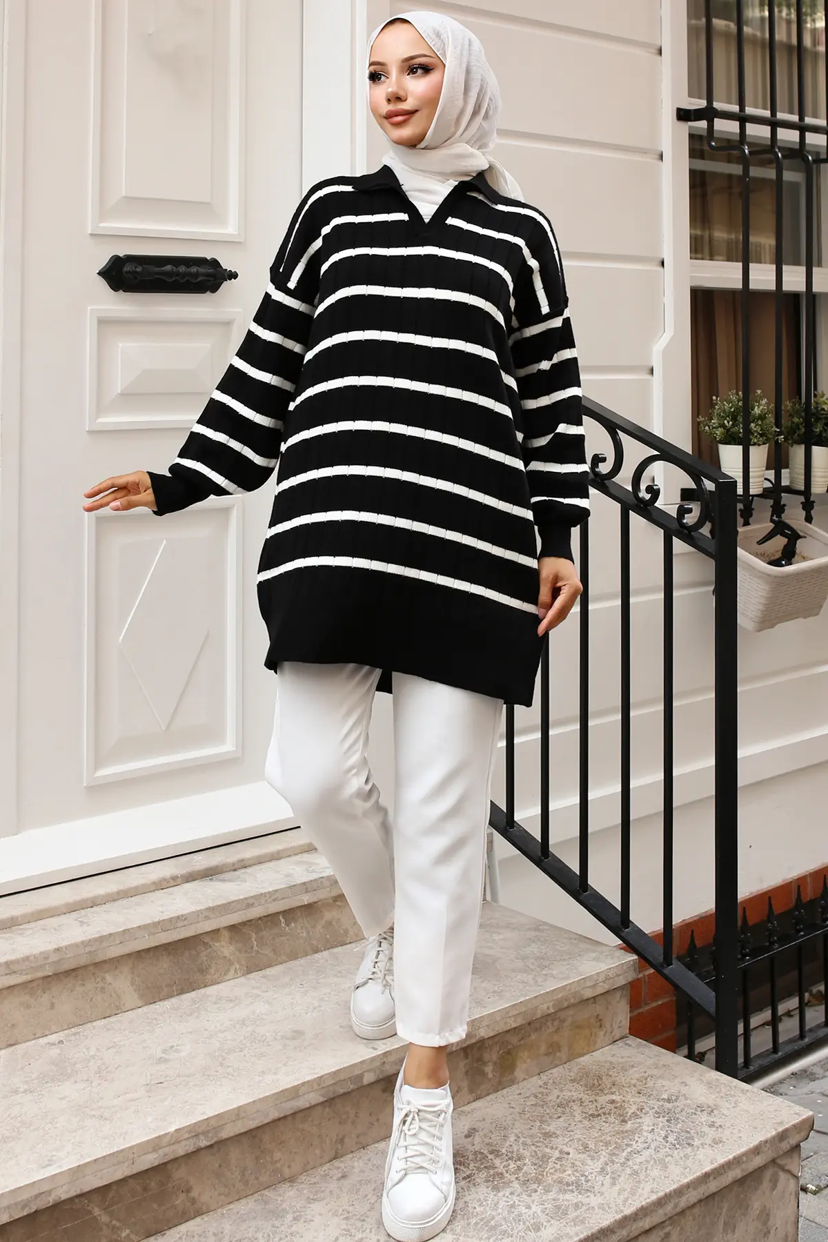 Ribbed Striped Sweater Tunic-detail