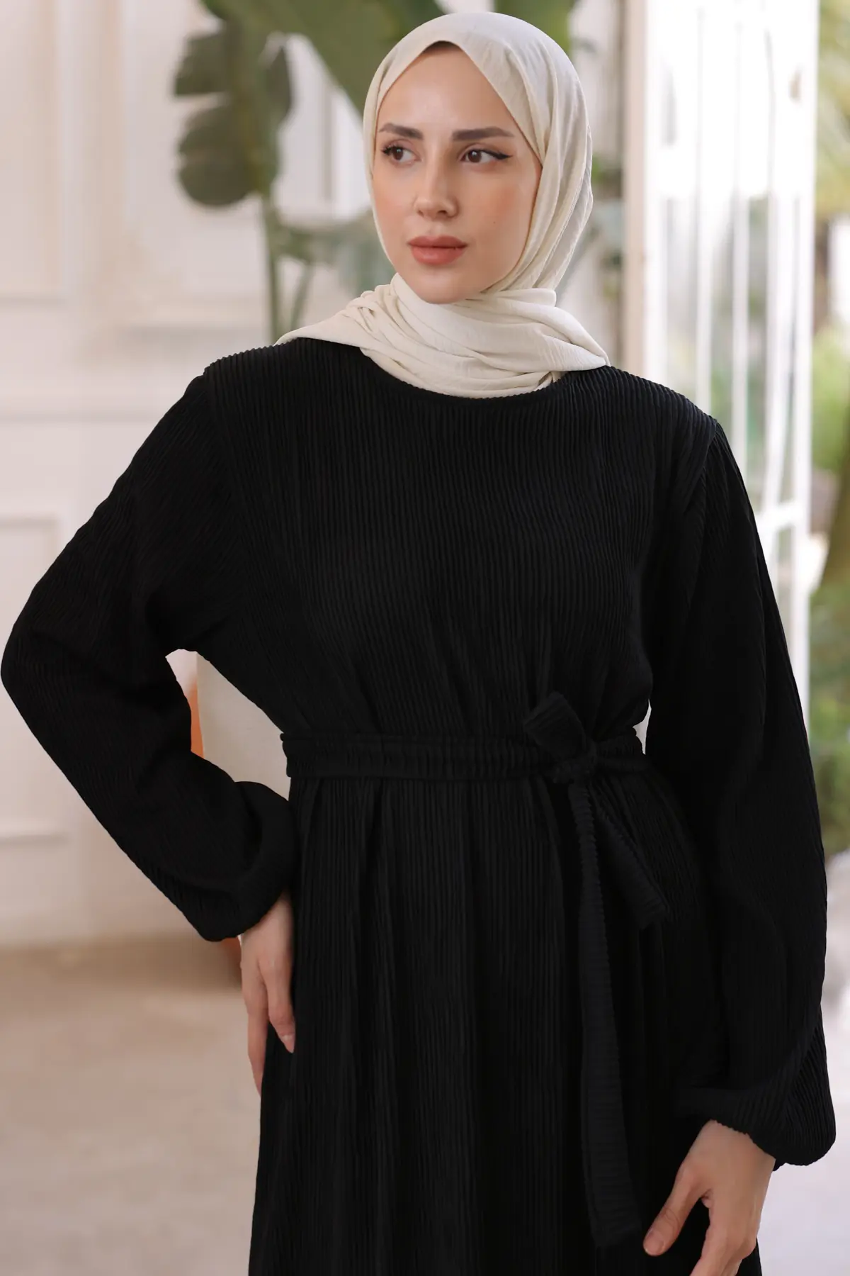 12004 Fitilli Elbise Siyah-detail