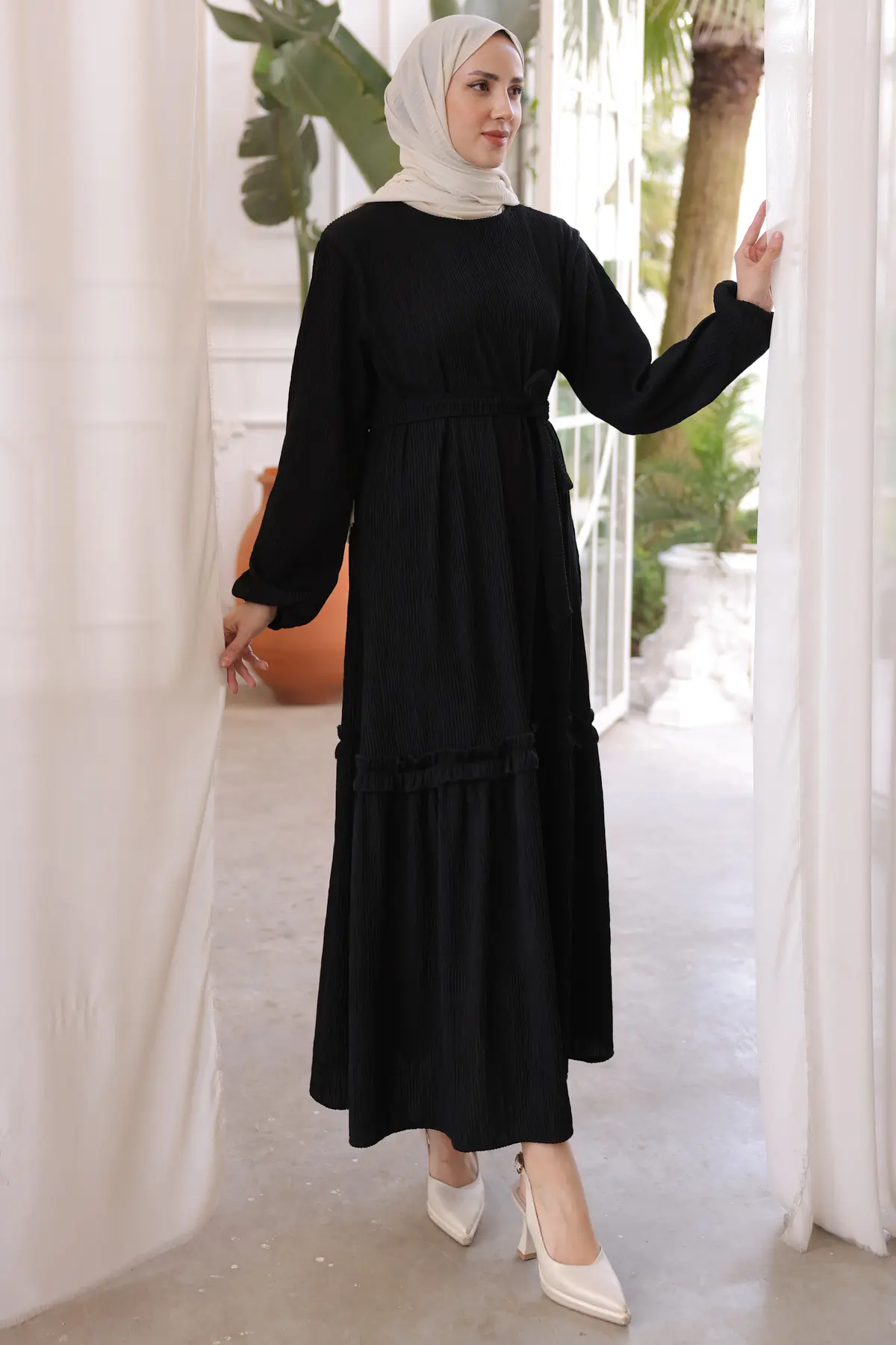 12004 Fitilli Elbise Siyah-detail