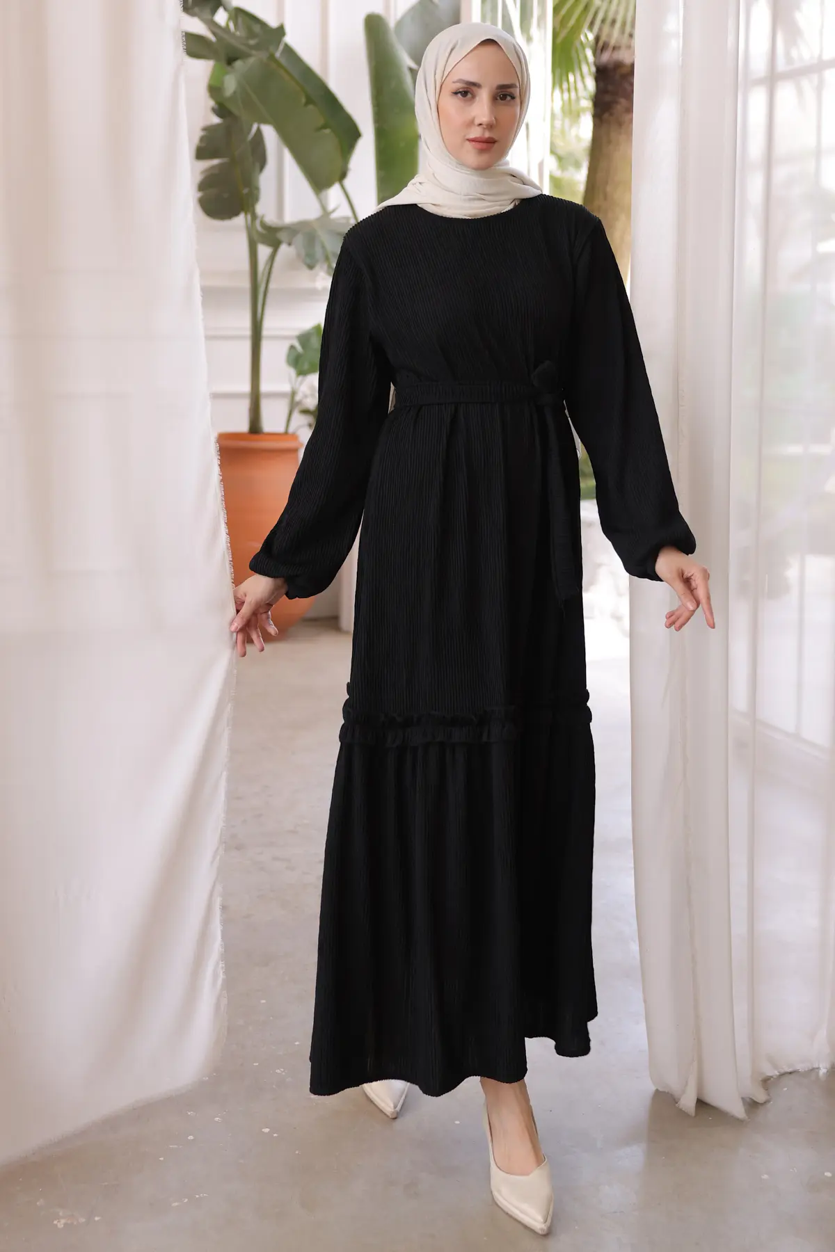 12004 Fitilli Elbise Siyah-detail