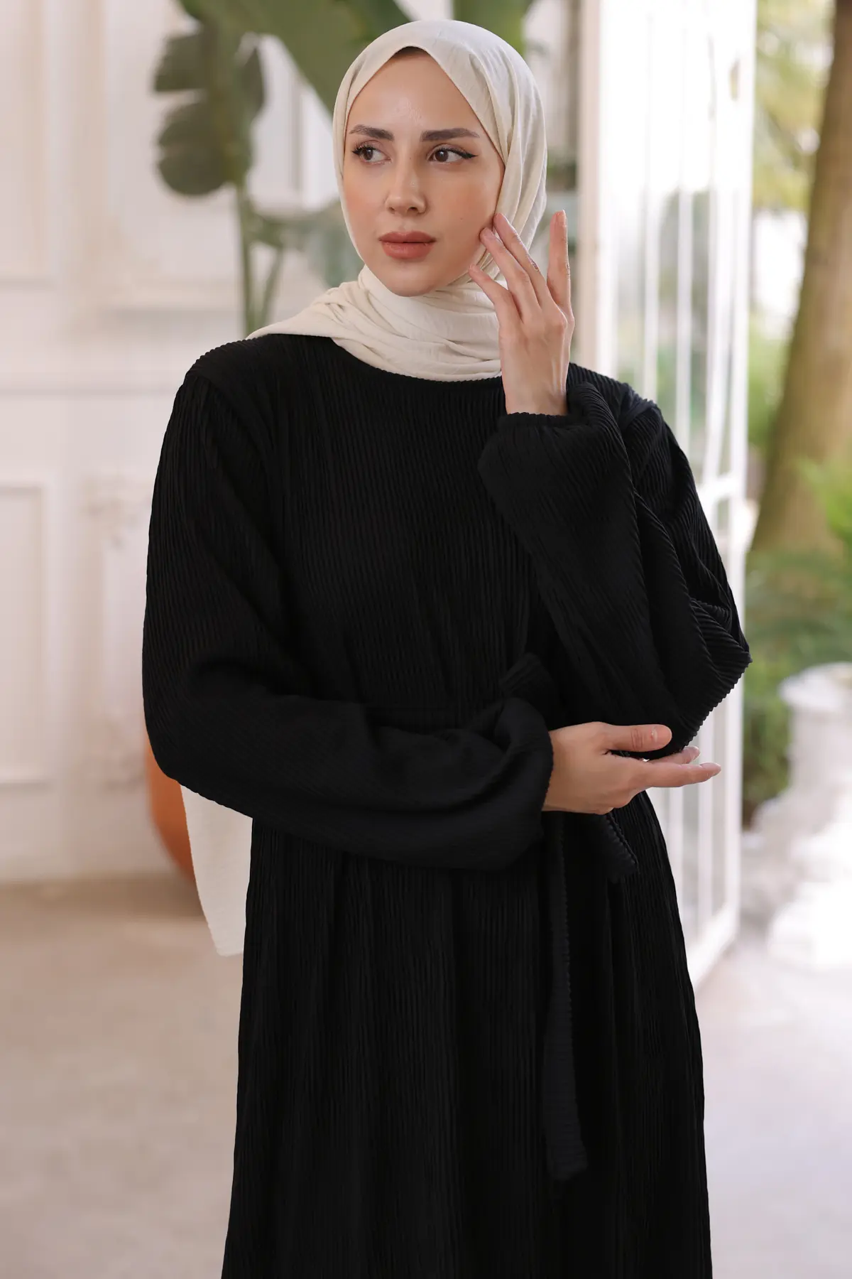 12004 Fitilli Elbise Siyah-detail