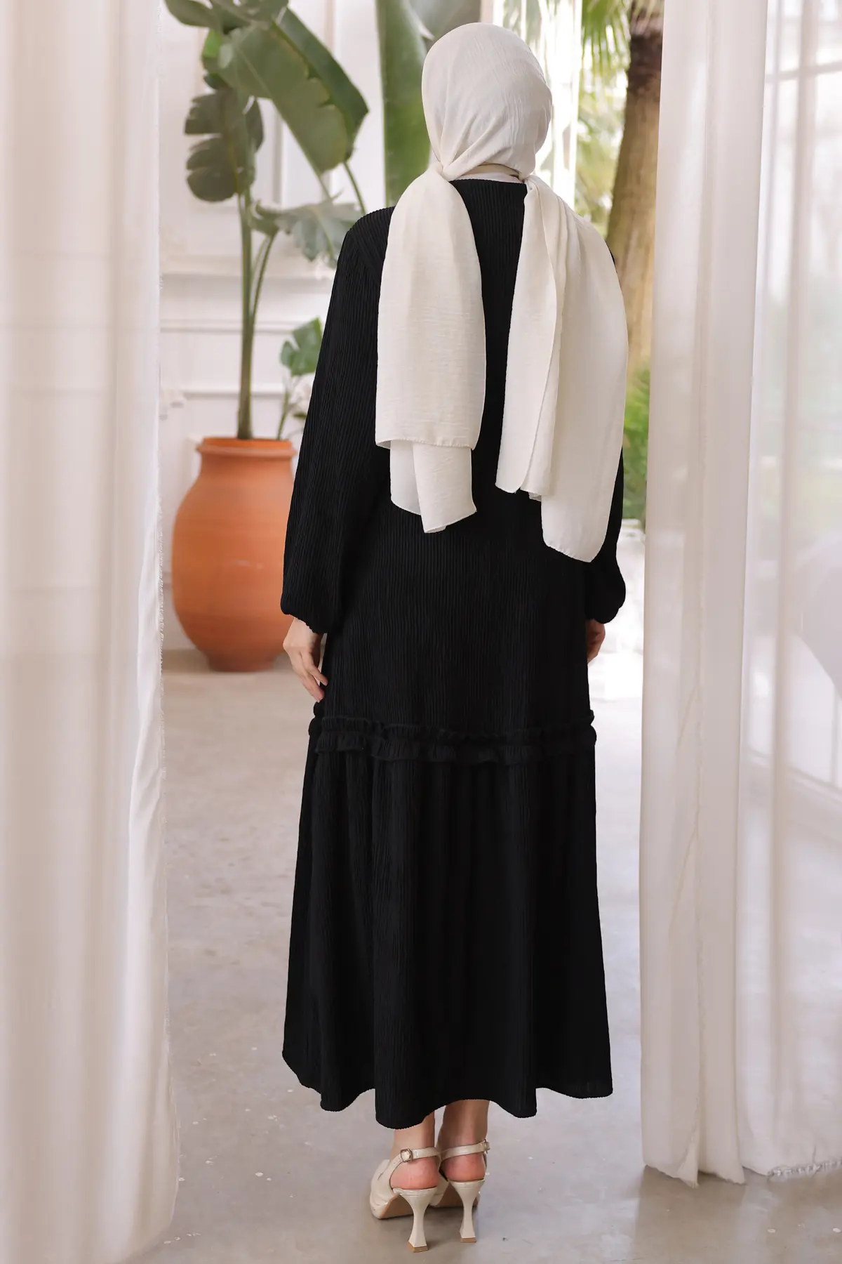 12004 Fitilli Elbise Siyah-detail