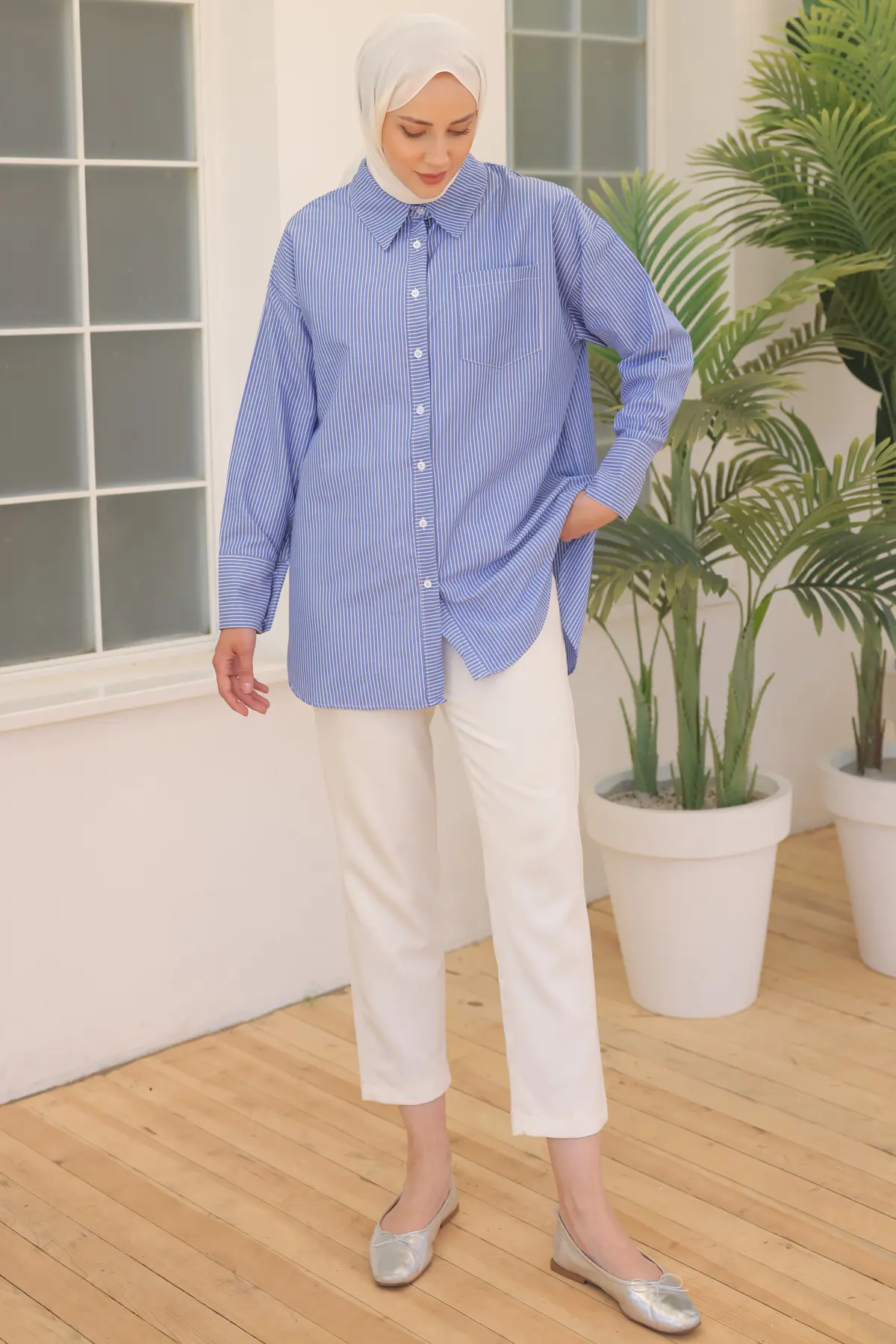 12020 Çizgili Gömlek İndigo-detail