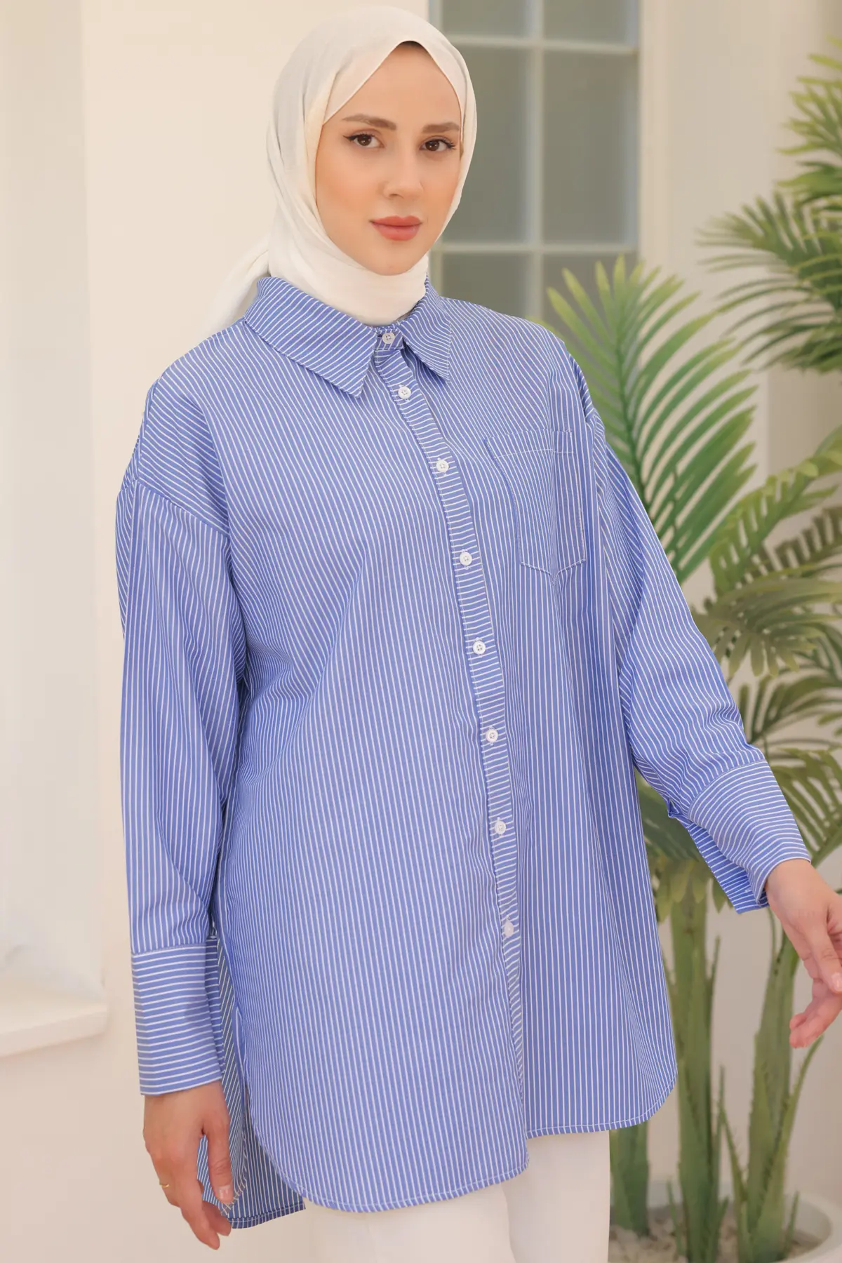 12020 Çizgili Gömlek İndigo-detail