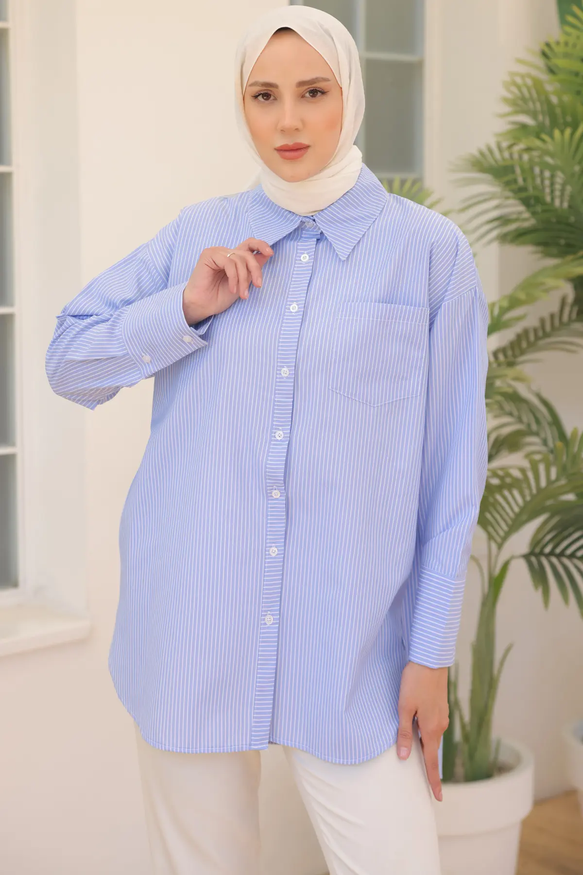 12020 Çizgili Gömlek Mavi-detail