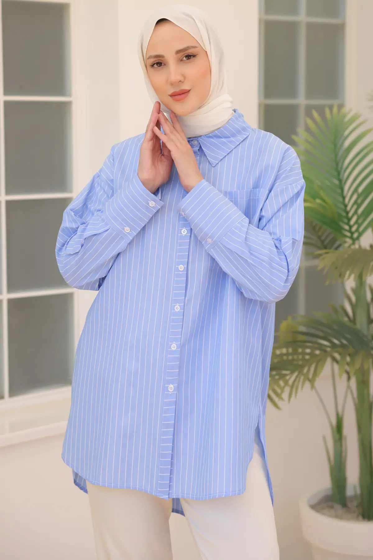 12021 Çizgili Gömlek Mavi-detail