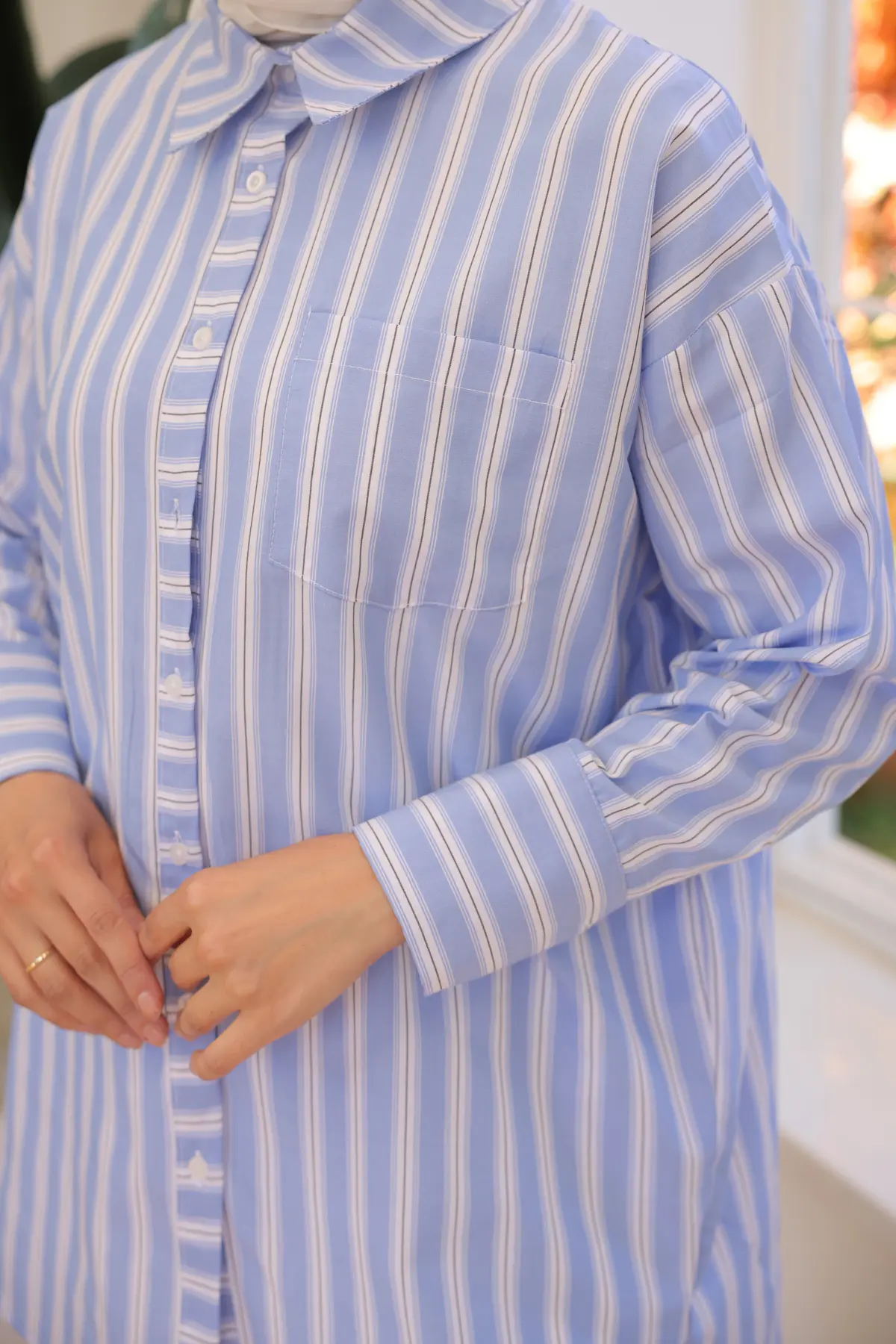 12022 Çizgili Gömlek Mavi-detail
