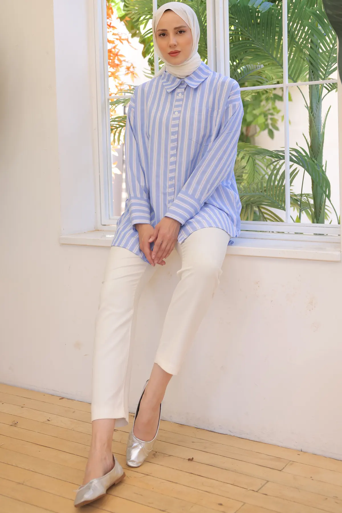 12022 Çizgili Gömlek Mavi-detail