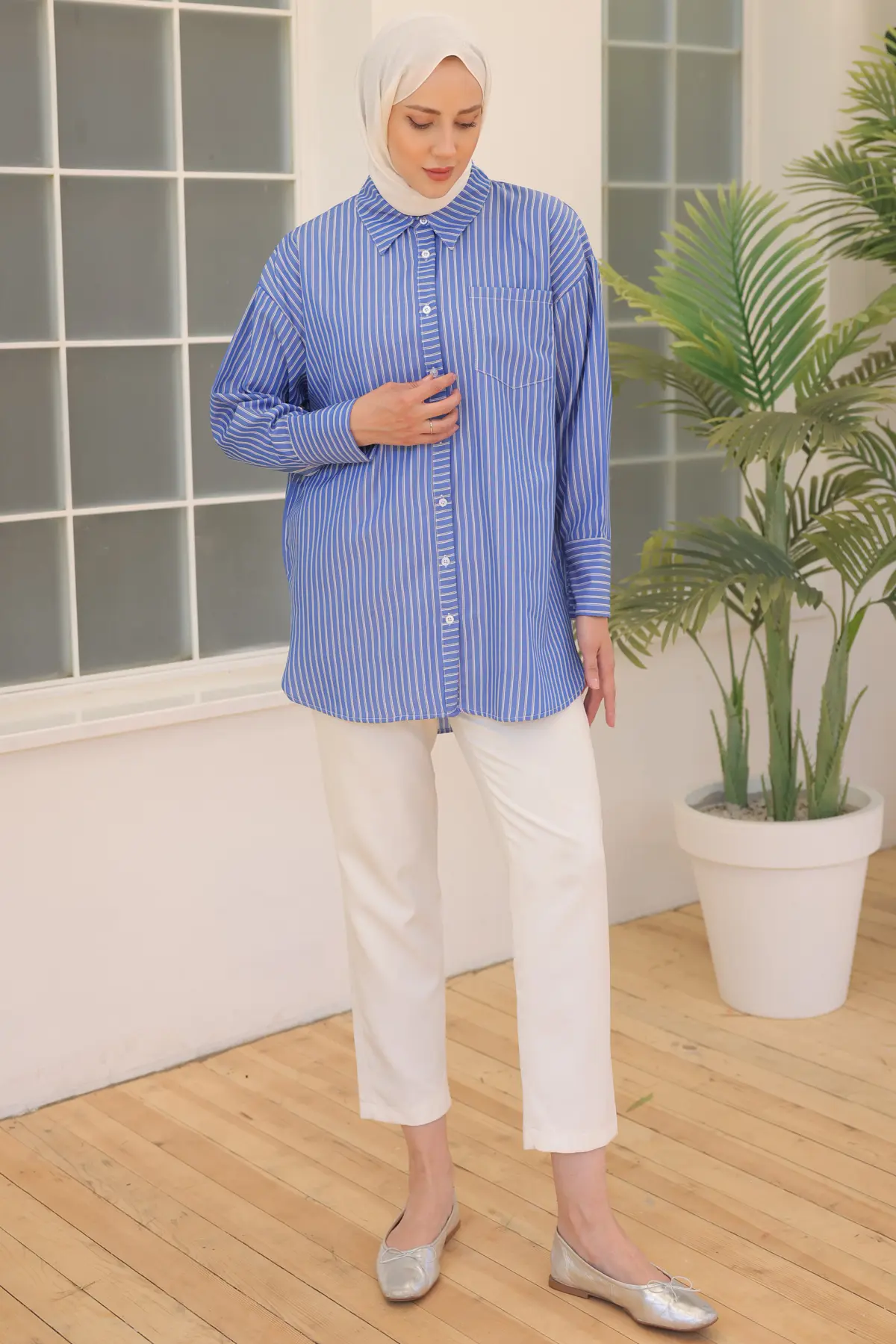 12023 Çizgili Gömlek Lacivert-detail