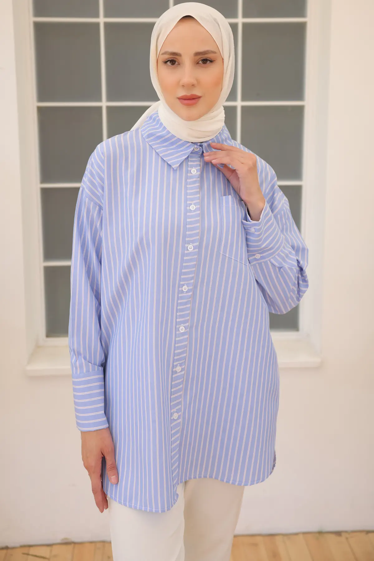 12023 Çizgili Gömlek Mavi-detail