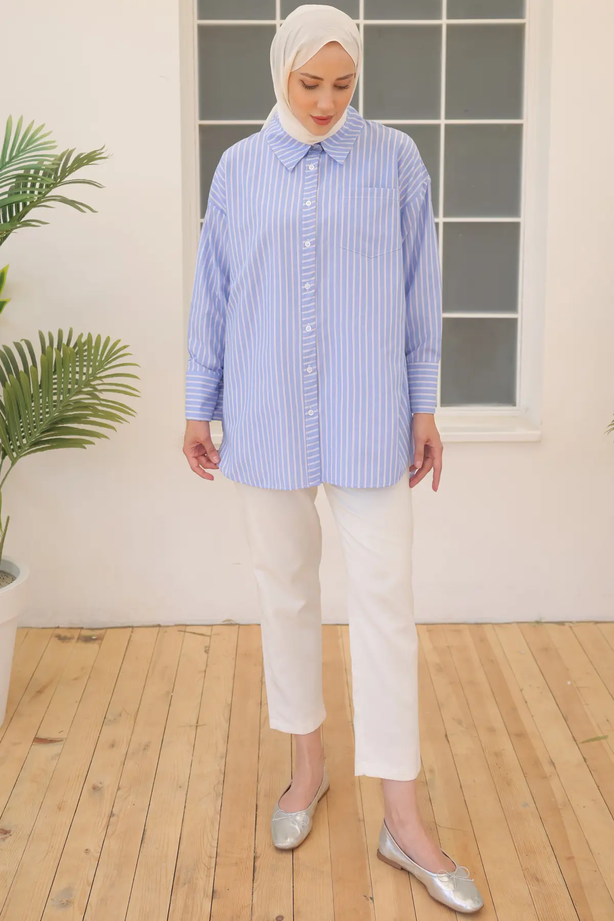 12023 Çizgili Gömlek Mavi-detail