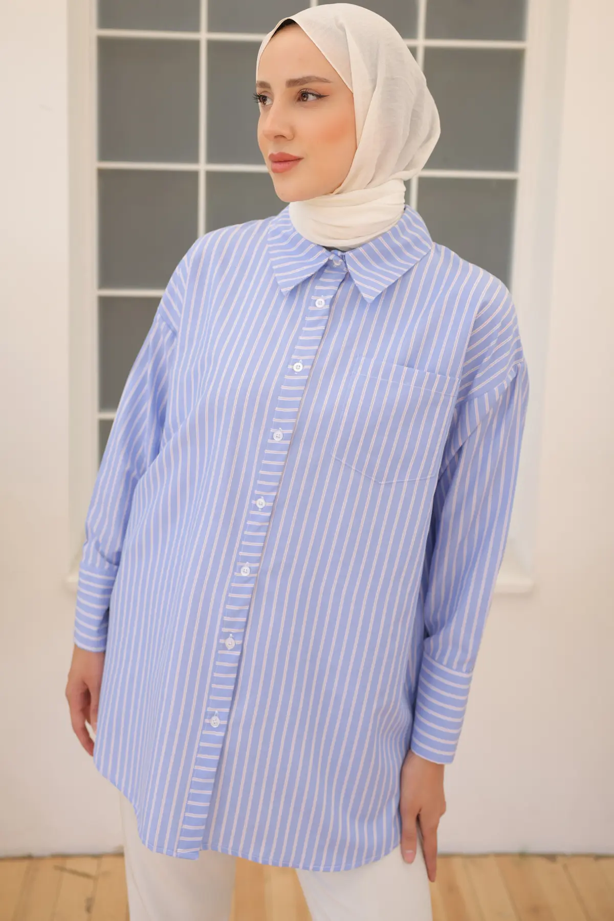 12023 Çizgili Gömlek Mavi-detail