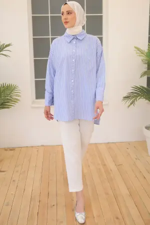 12023 Çizgili Gömlek Mavi