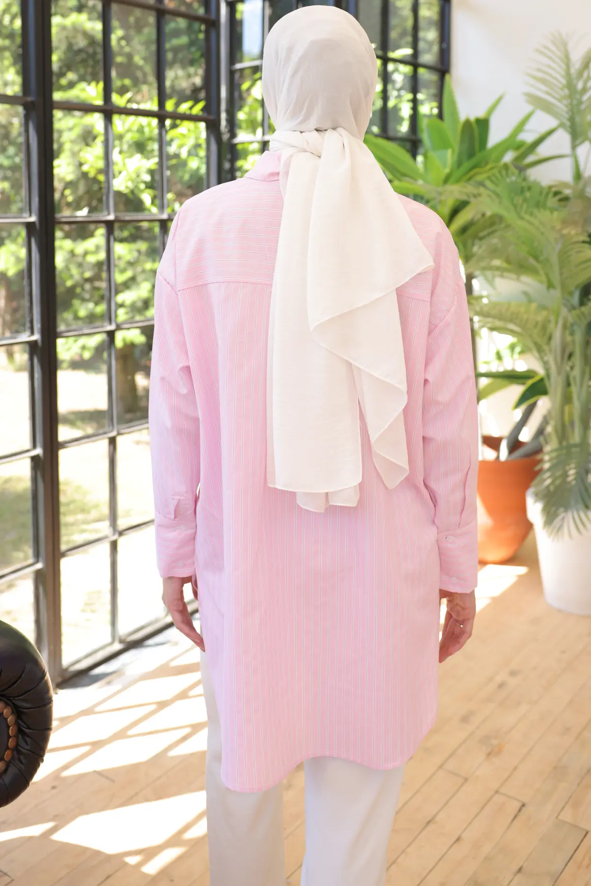 12023 Çizgili Gömlek Pembe-detail