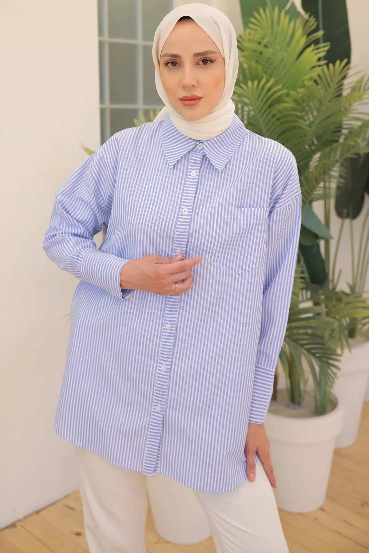 12024 Çizgili Gömlek Mavi-detail