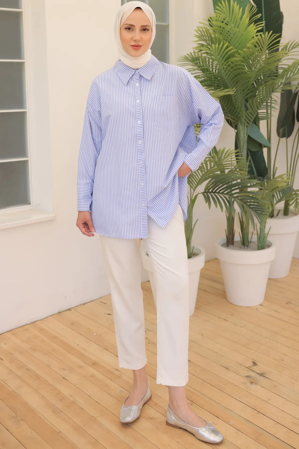 12024 Çizgili Gömlek Mavi-detail