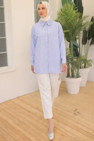 12024 Çizgili Gömlek Mavi