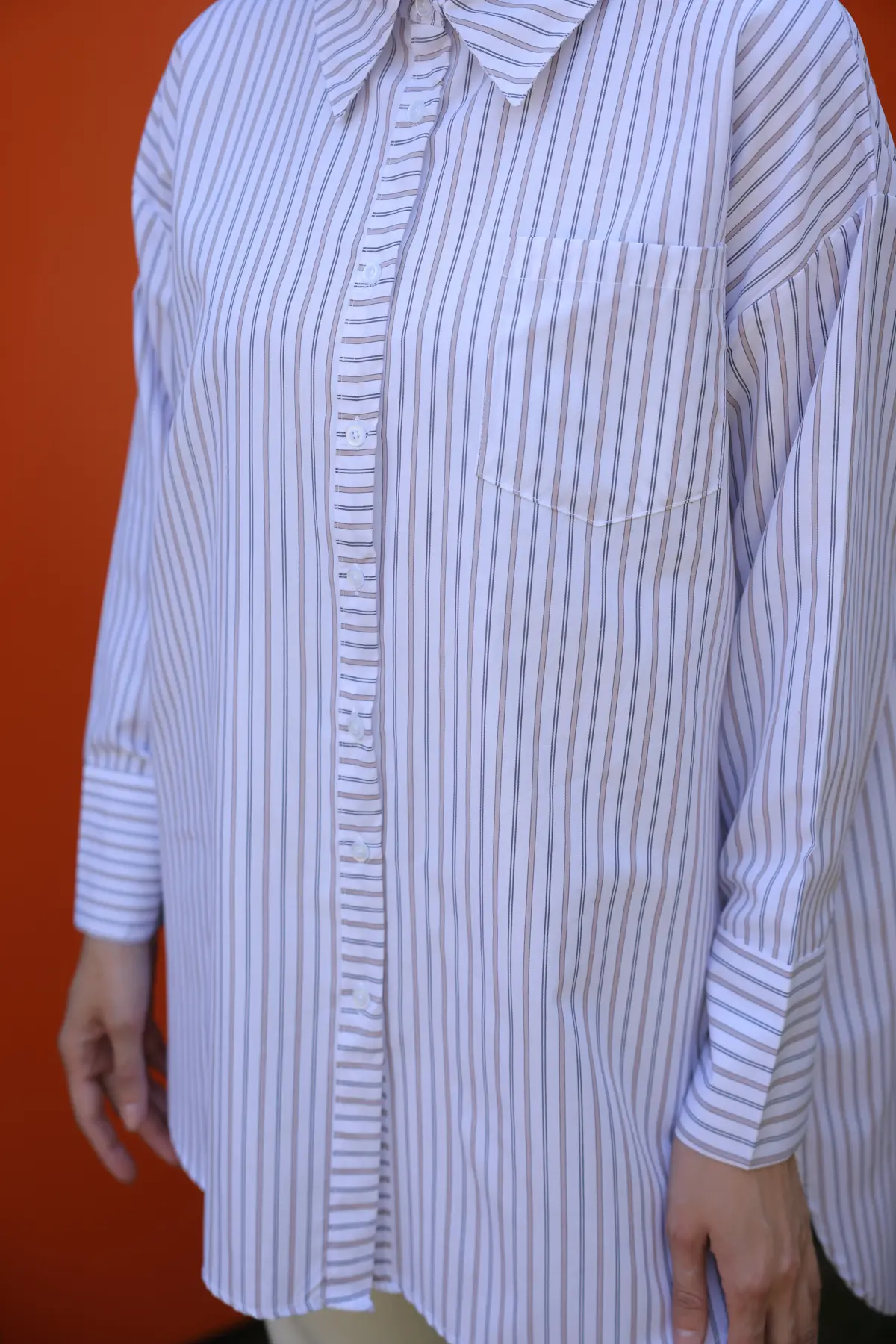 12025 Çizgili Gömlek Krem-detail