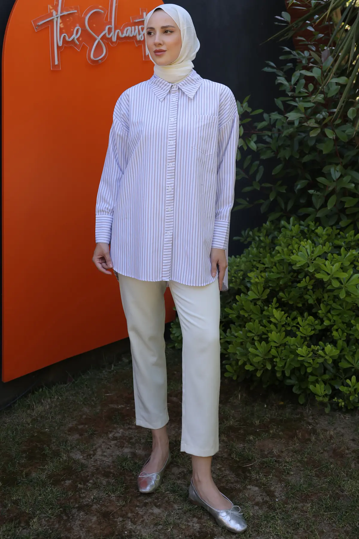 12025 Çizgili Gömlek Krem-detail