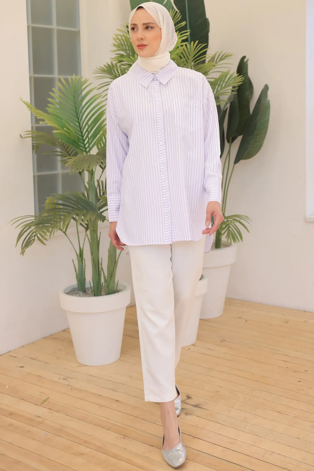 12025 Çizgili Gömlek Lila-detail