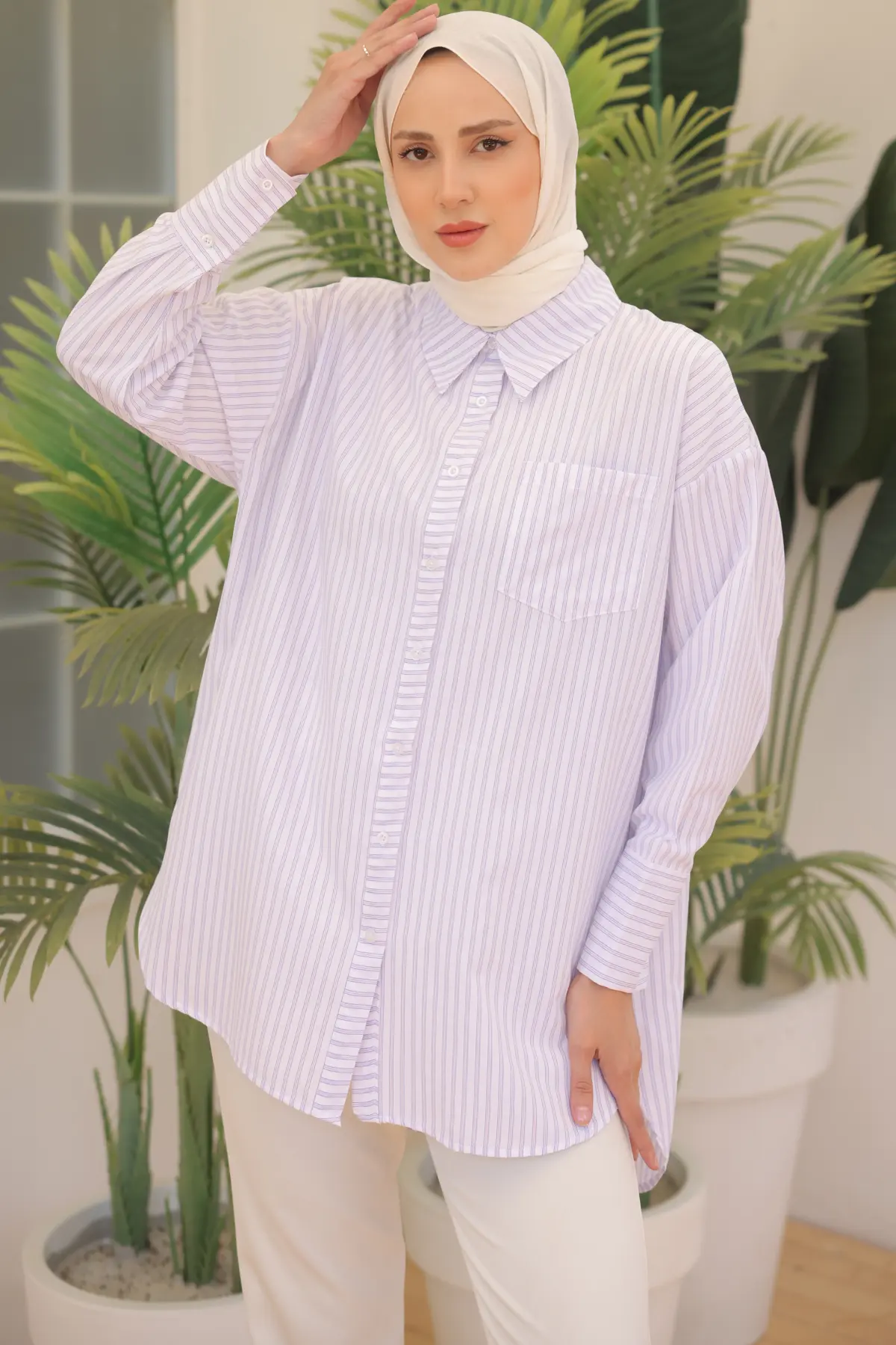 12025 Çizgili Gömlek Lila-detail