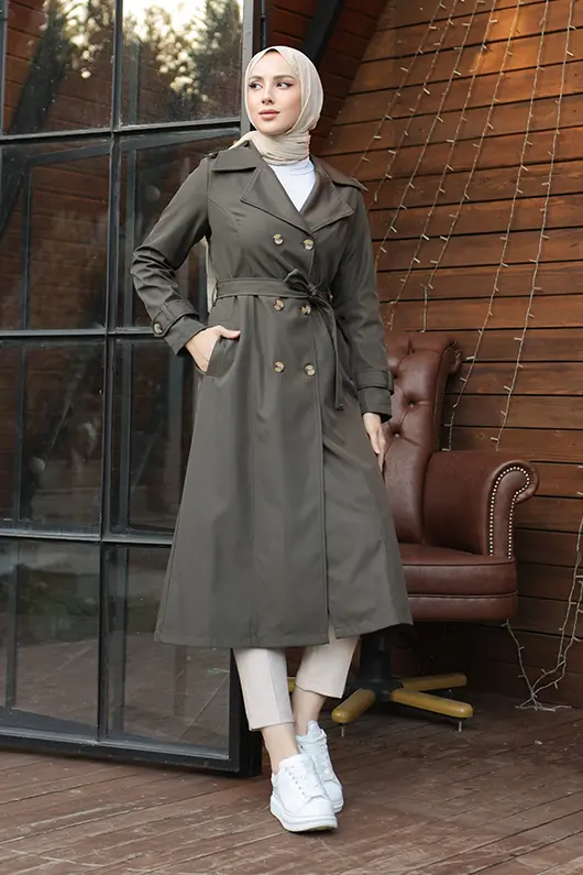 1251 Düğme Detaylı Trençkot Haki-detail