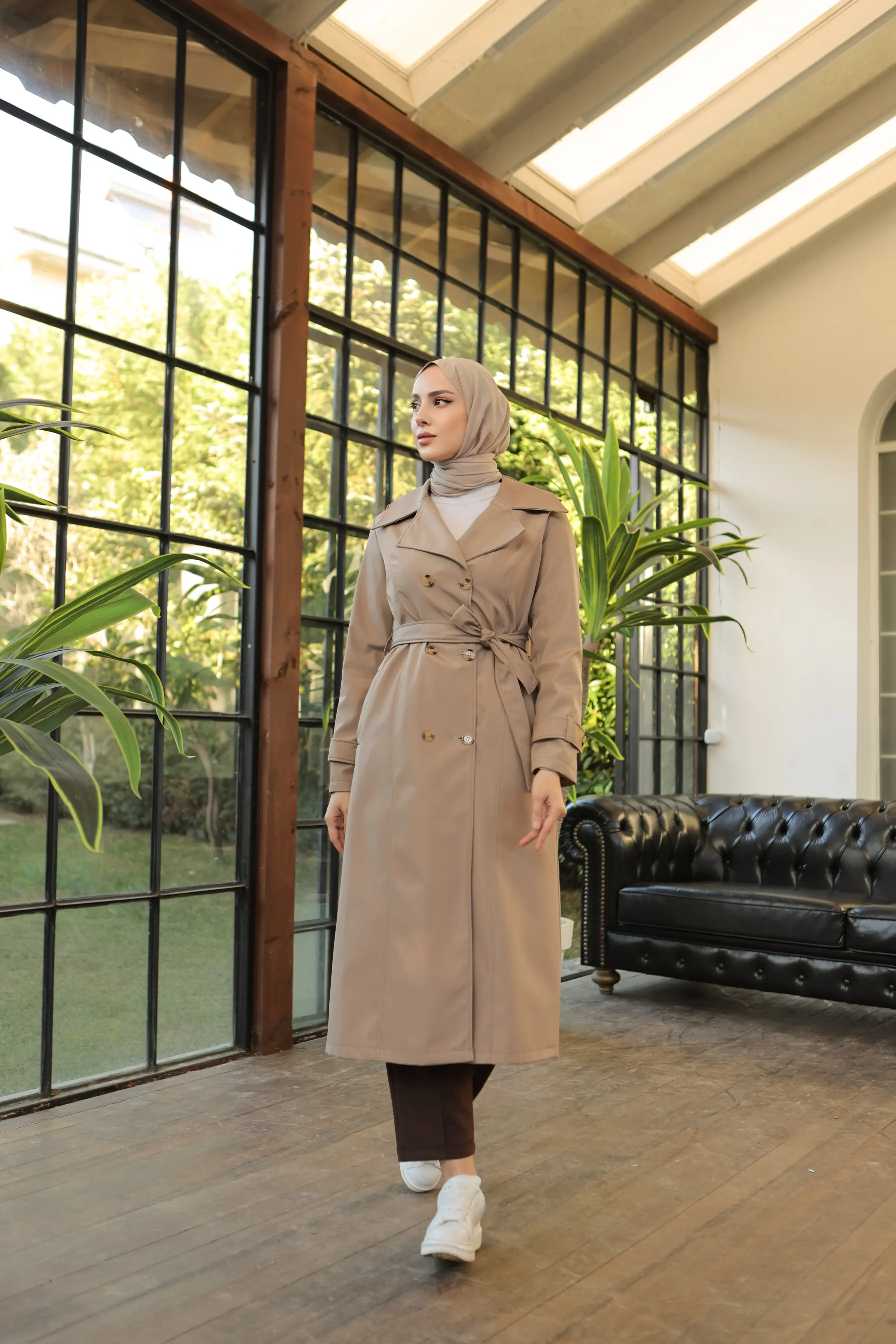 1251 Düğme Detaylı Trençkot Vizon-detail