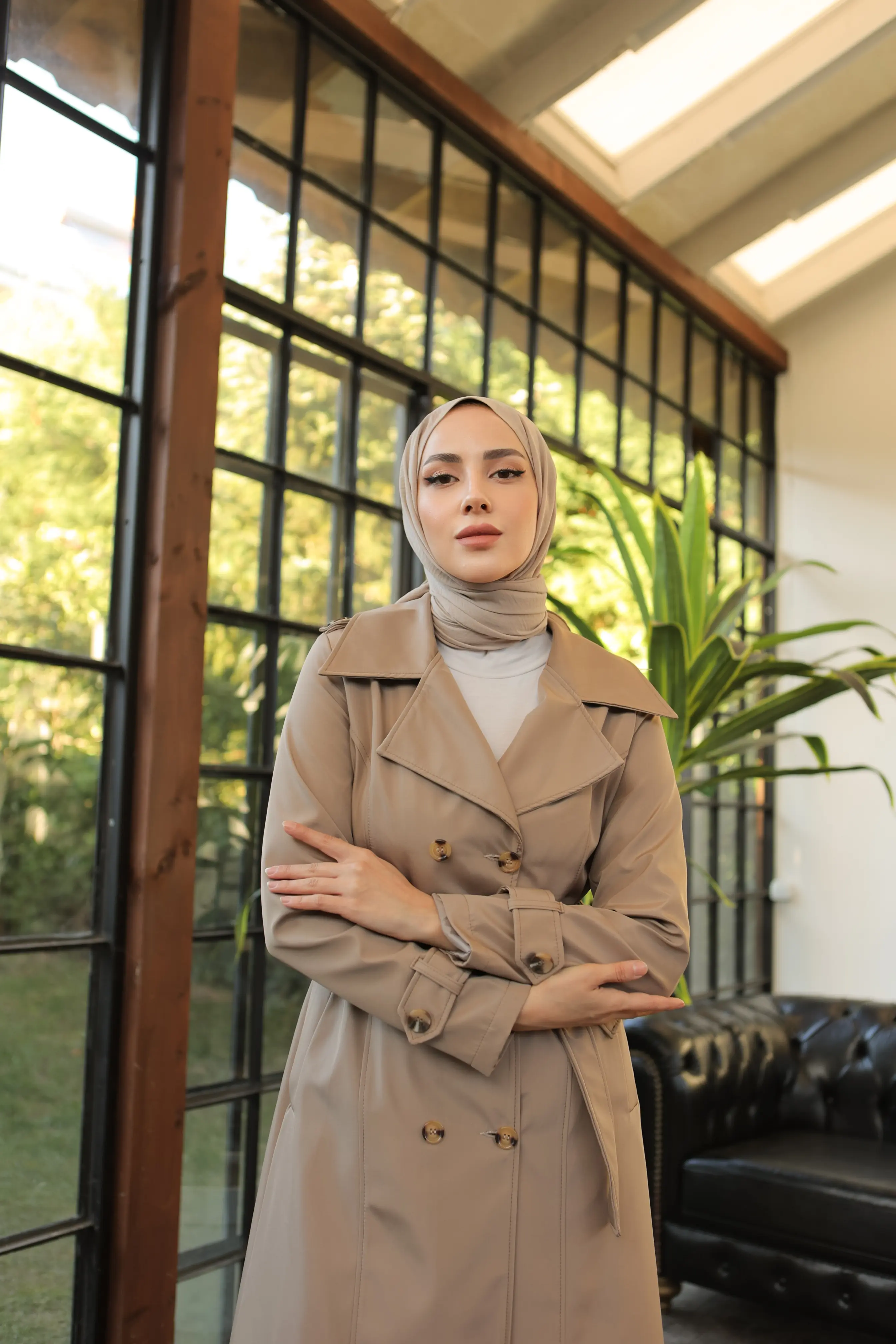 1251 Düğme Detaylı Trençkot Vizon-detail