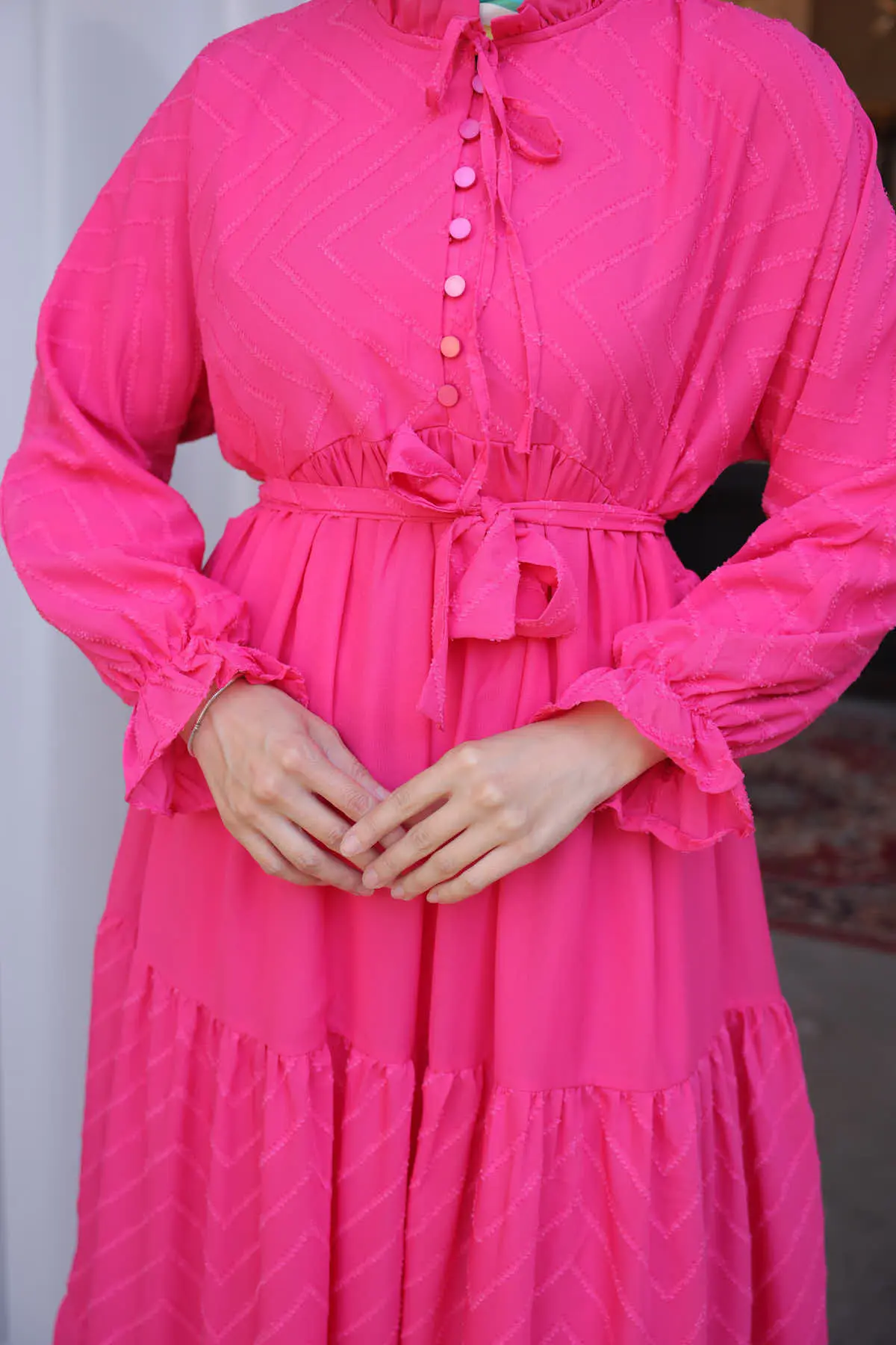 Buttoned Chiffon Dress-detail