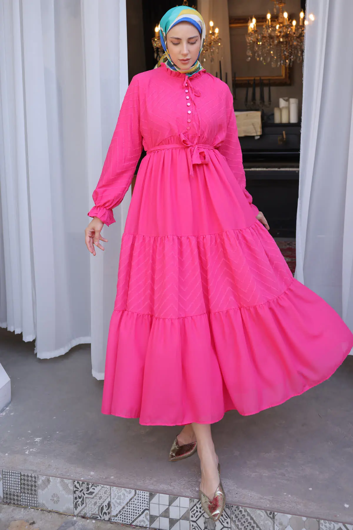 Buttoned Chiffon Dress-detail