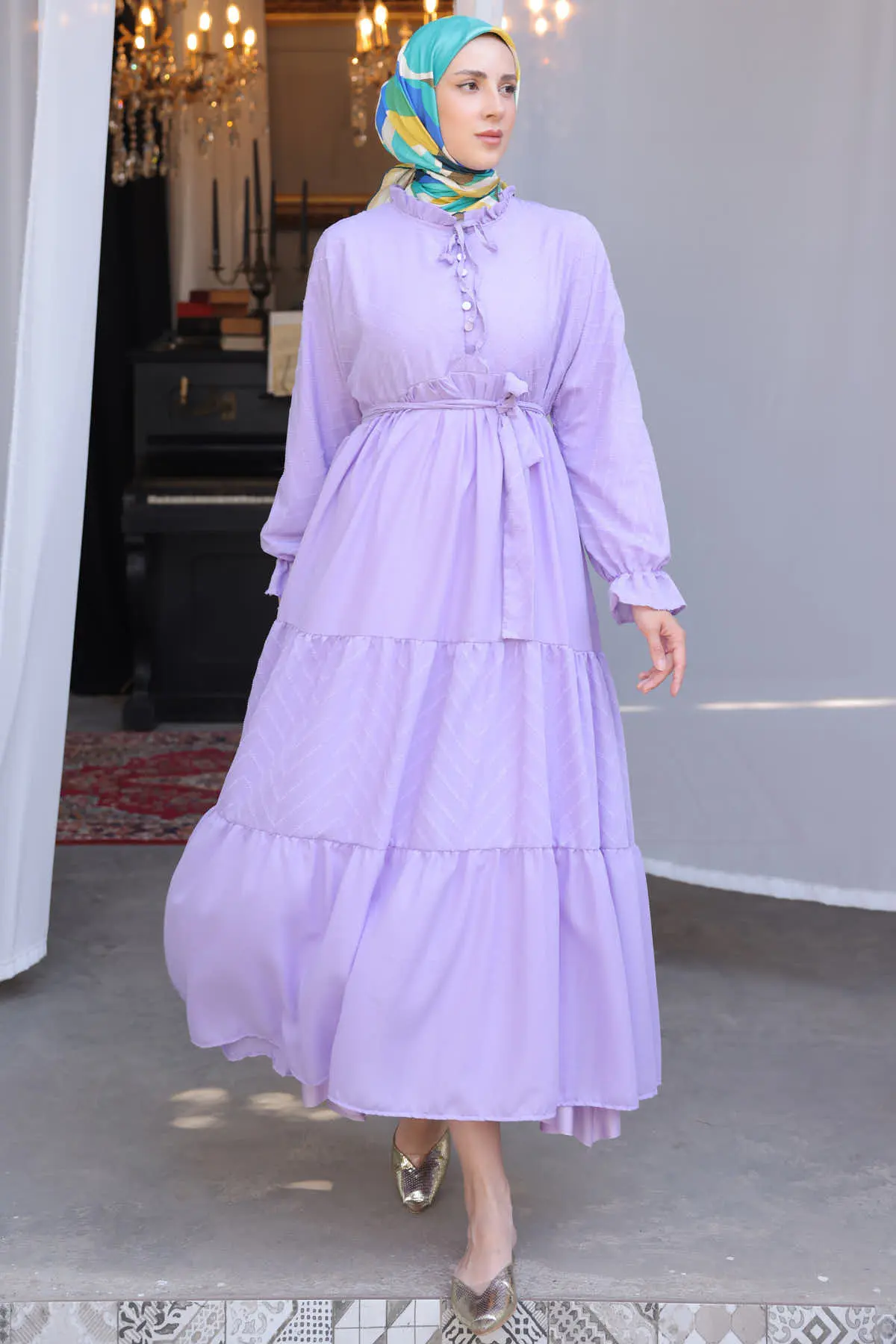 Buttoned Chiffon Dress-detail