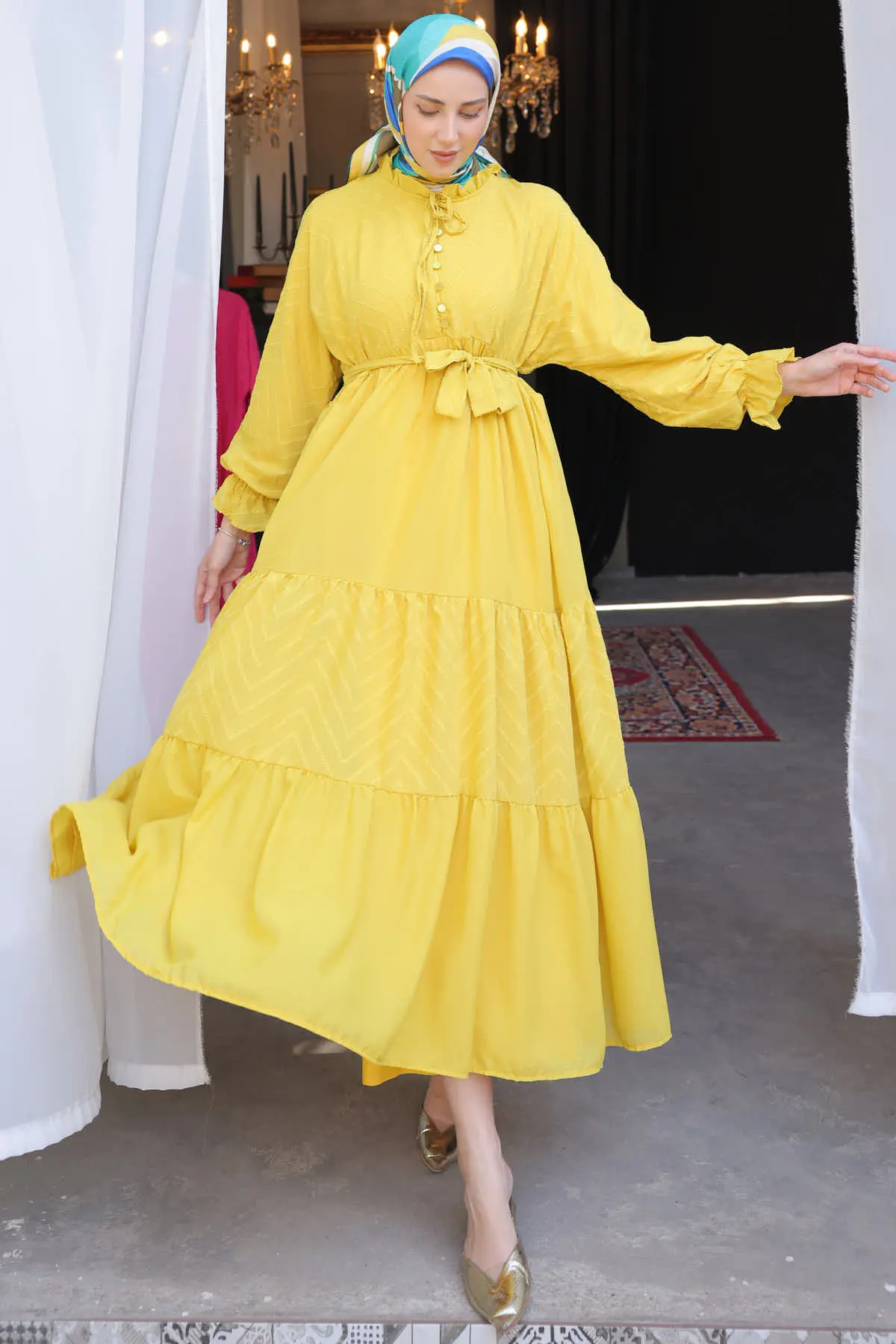 Buttoned Chiffon Dress-detail