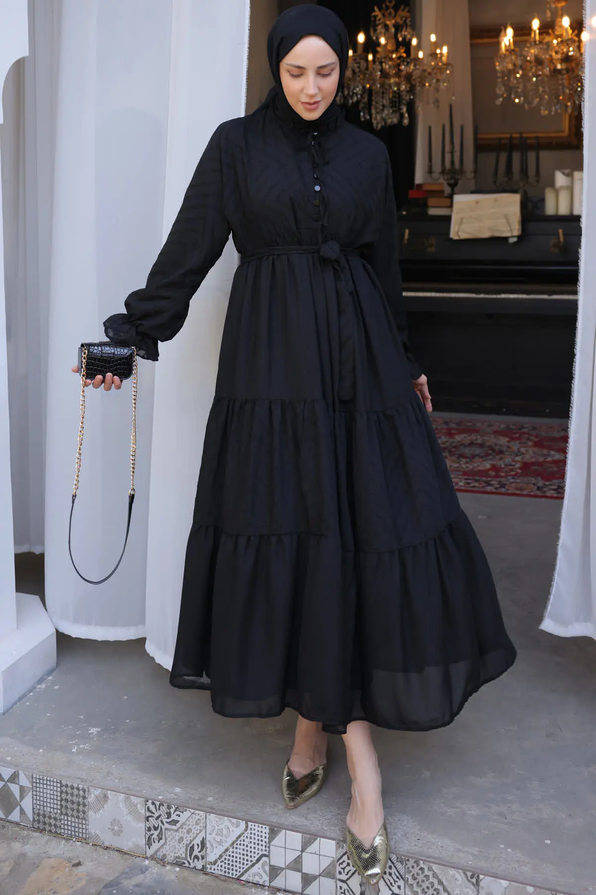 Buttoned Chiffon Dress-detail