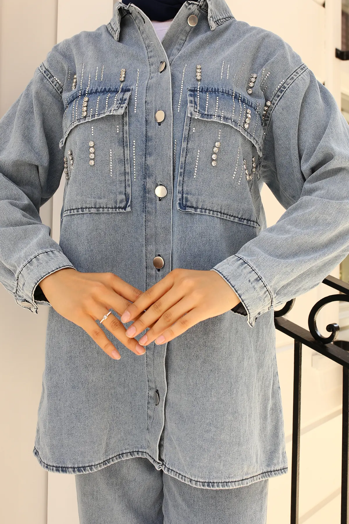 1443 Taş Detaylı Kot Takım Mavi-detail