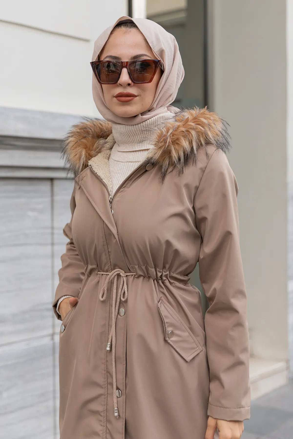 1601 Yakasi Kürklü İçi̇ Peluş Bondi̇t Kaban Vizon-detail