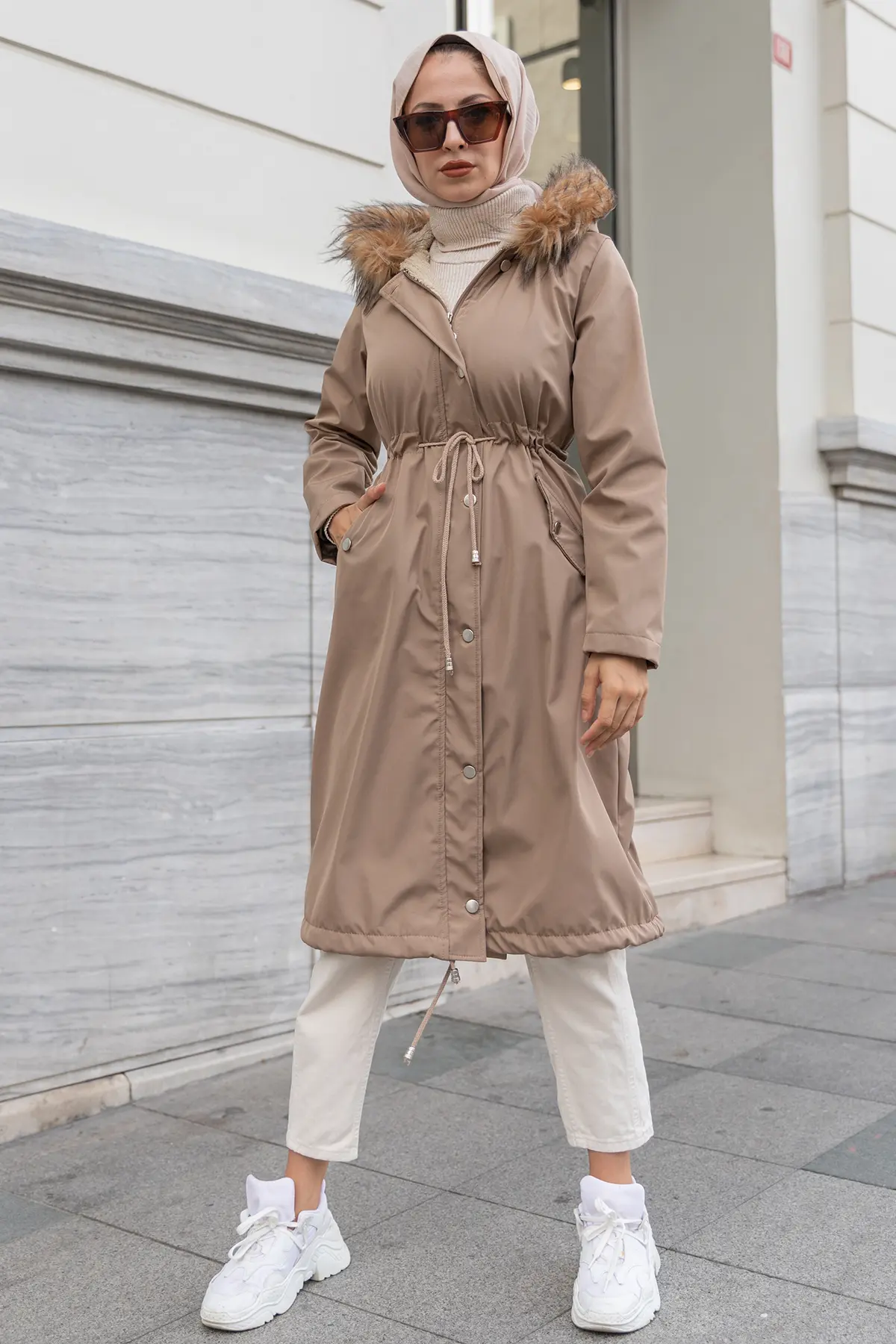 1601 Yakasi Kürklü İçi̇ Peluş Bondi̇t Kaban Vizon-detail