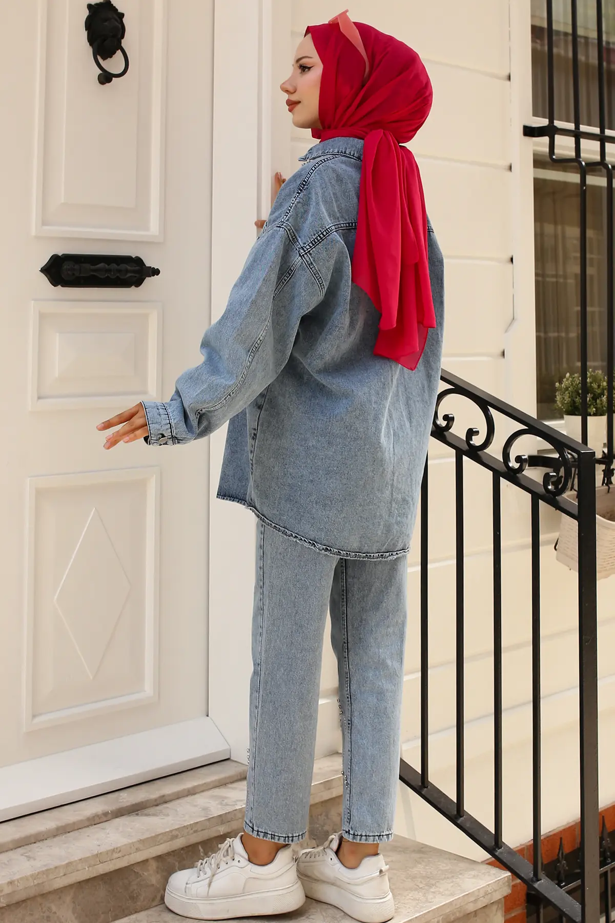 1699 Taş Detaylı İkili Takım Mavi-detail