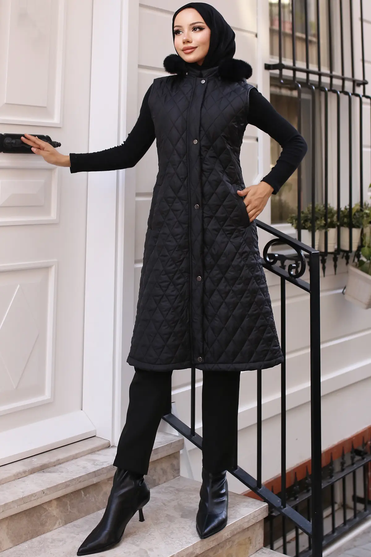 1901 Baklava Desenli Şişme Yelek Siyah-detail