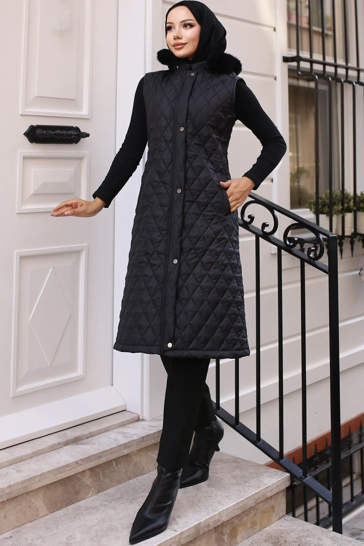 1901 Baklava Desenli Şişme Yelek Siyah-detail