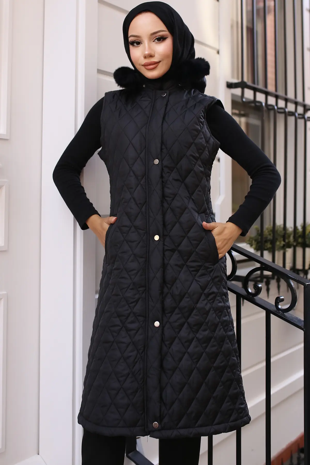 1901 Baklava Desenli Şişme Yelek Siyah-detail