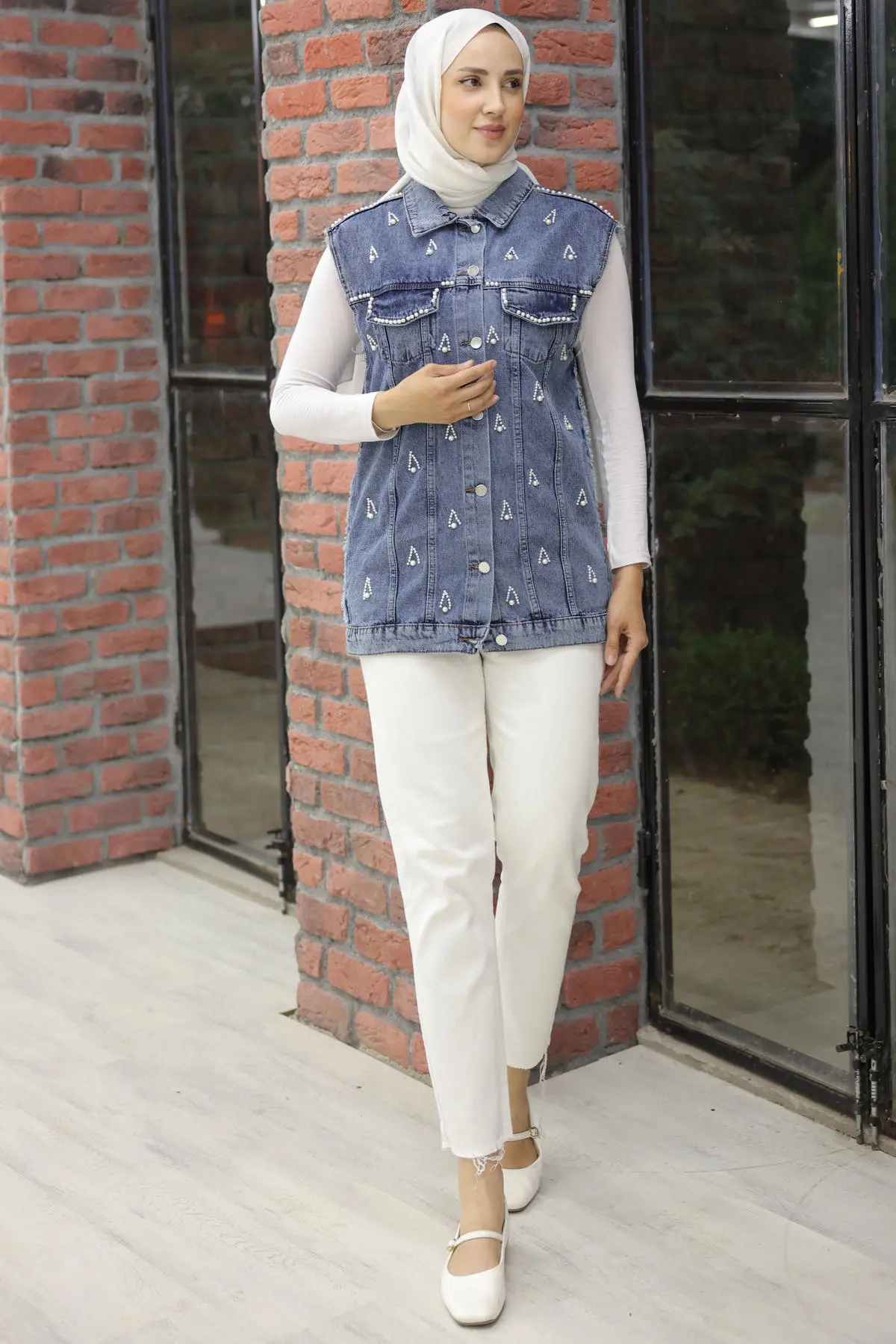 2003 İnci Detaylı Kot Yelek Lacivert-detail