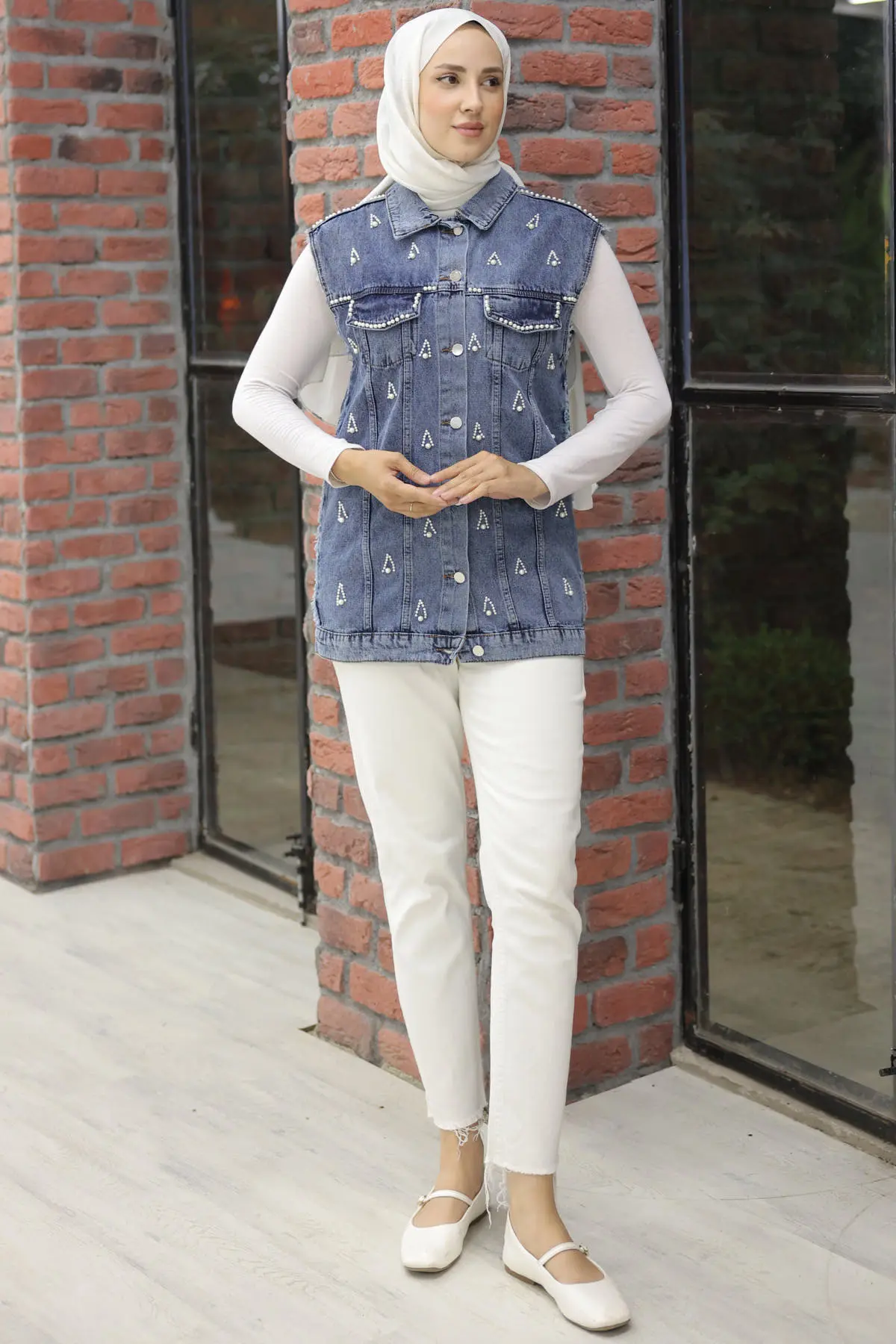 2003 İnci Detaylı Kot Yelek Lacivert-detail