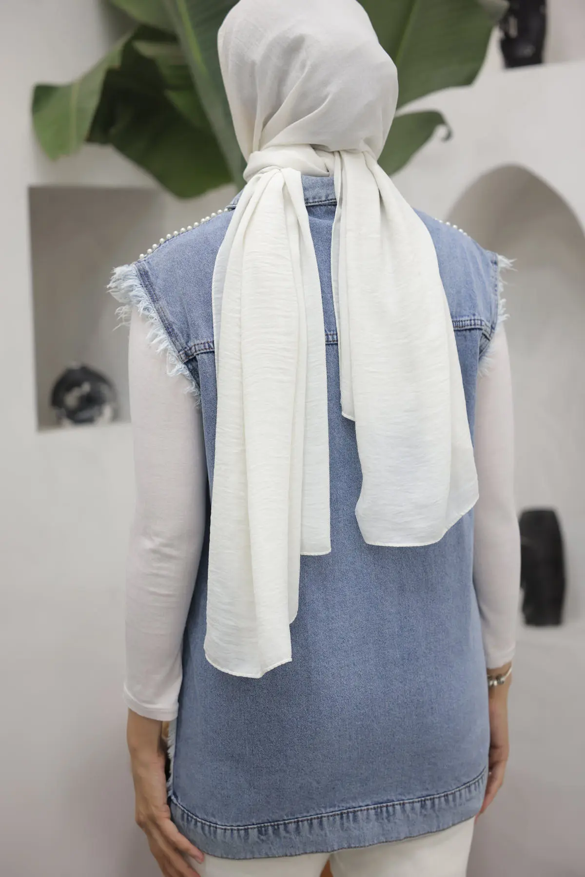 2003 İnci Detaylı Kot Yelek Mavi-detail