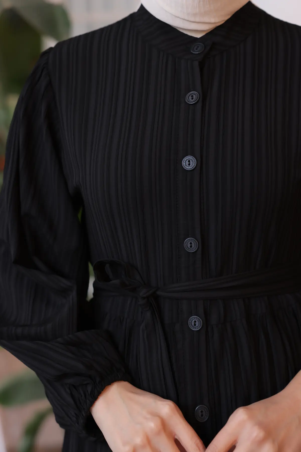 2024 Düğme Detaylı Elbise Siyah-detail