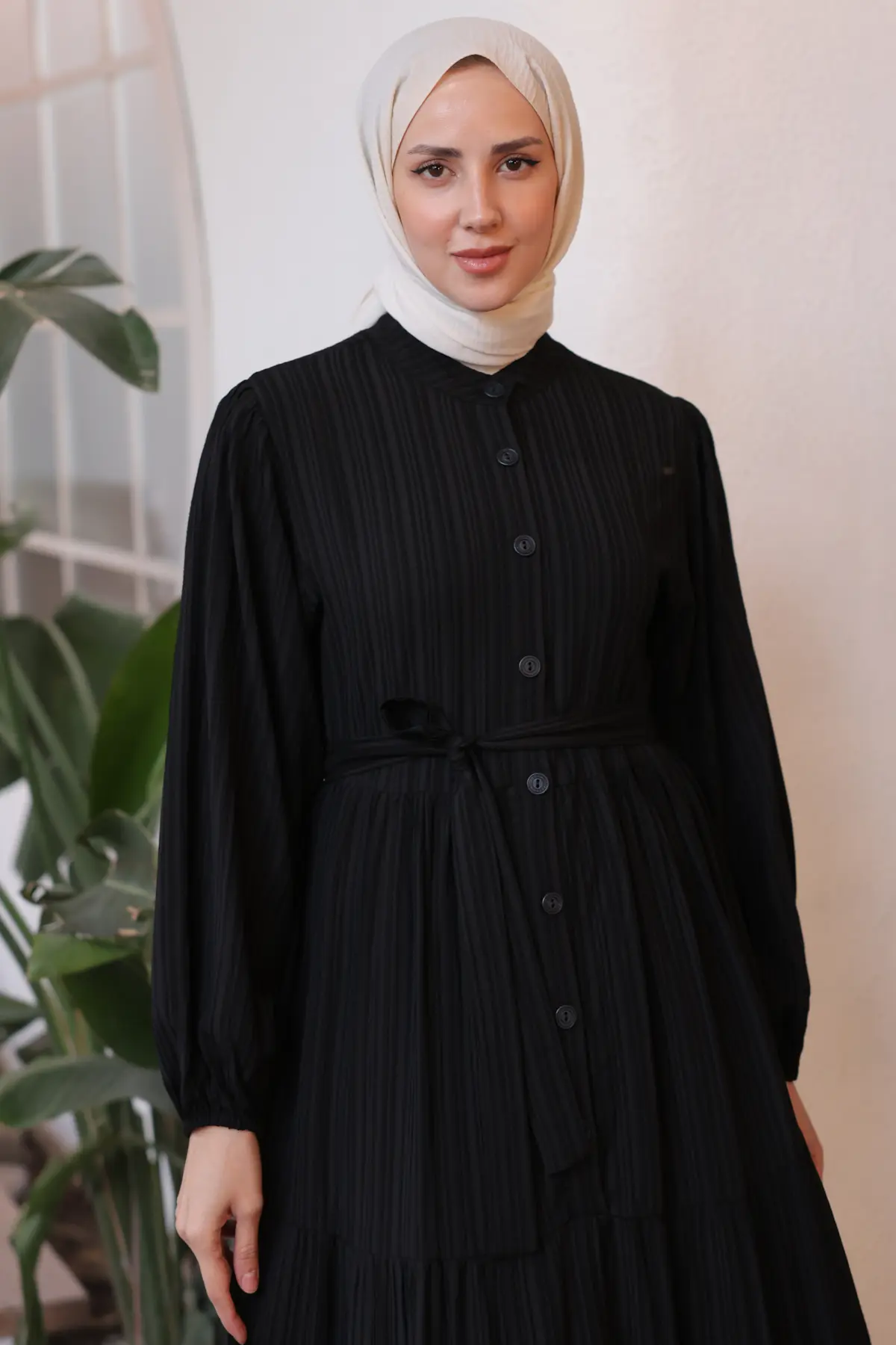 2024 Düğme Detaylı Elbise Siyah-detail