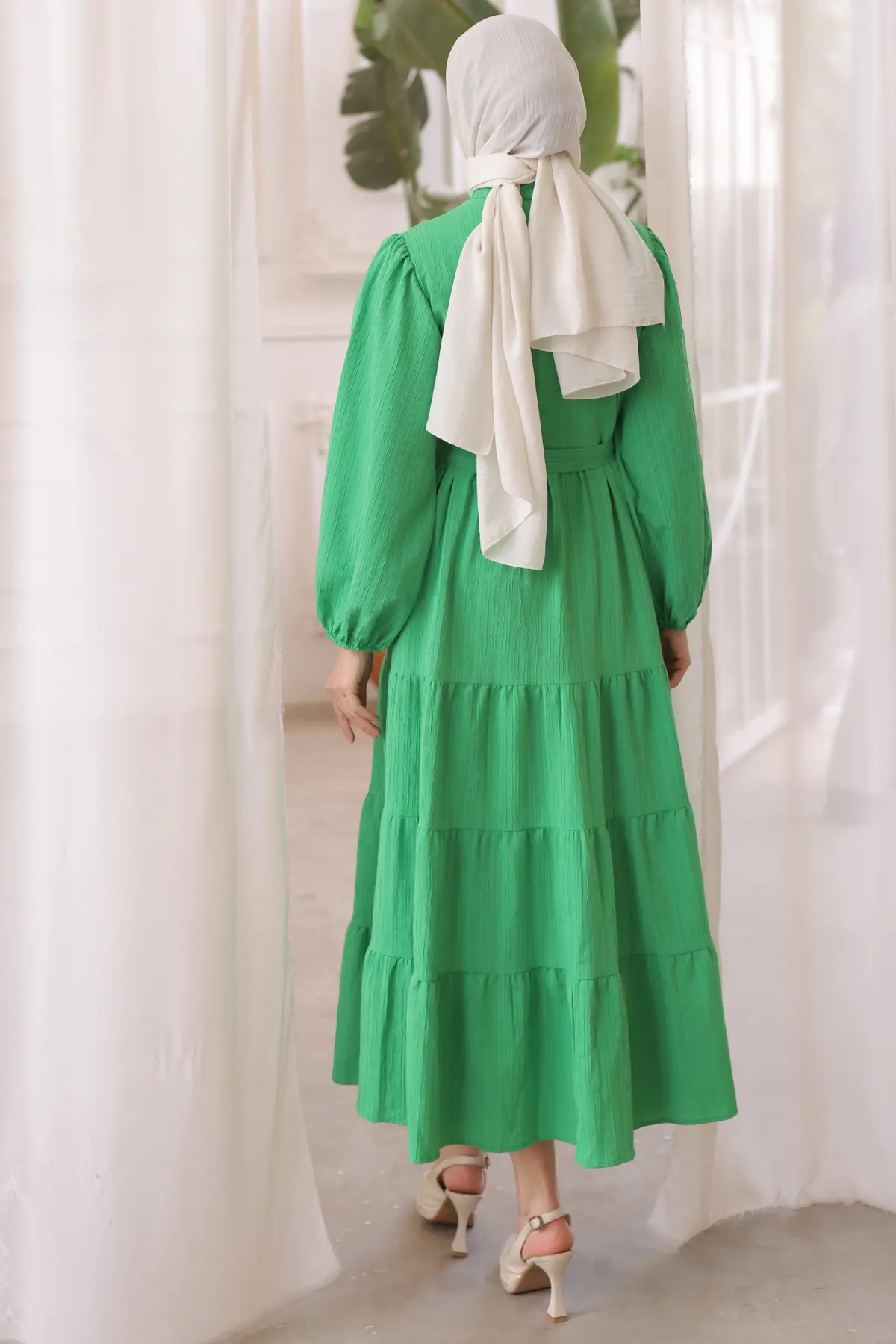2024 Düğme Detaylı Elbise Yeşil-detail