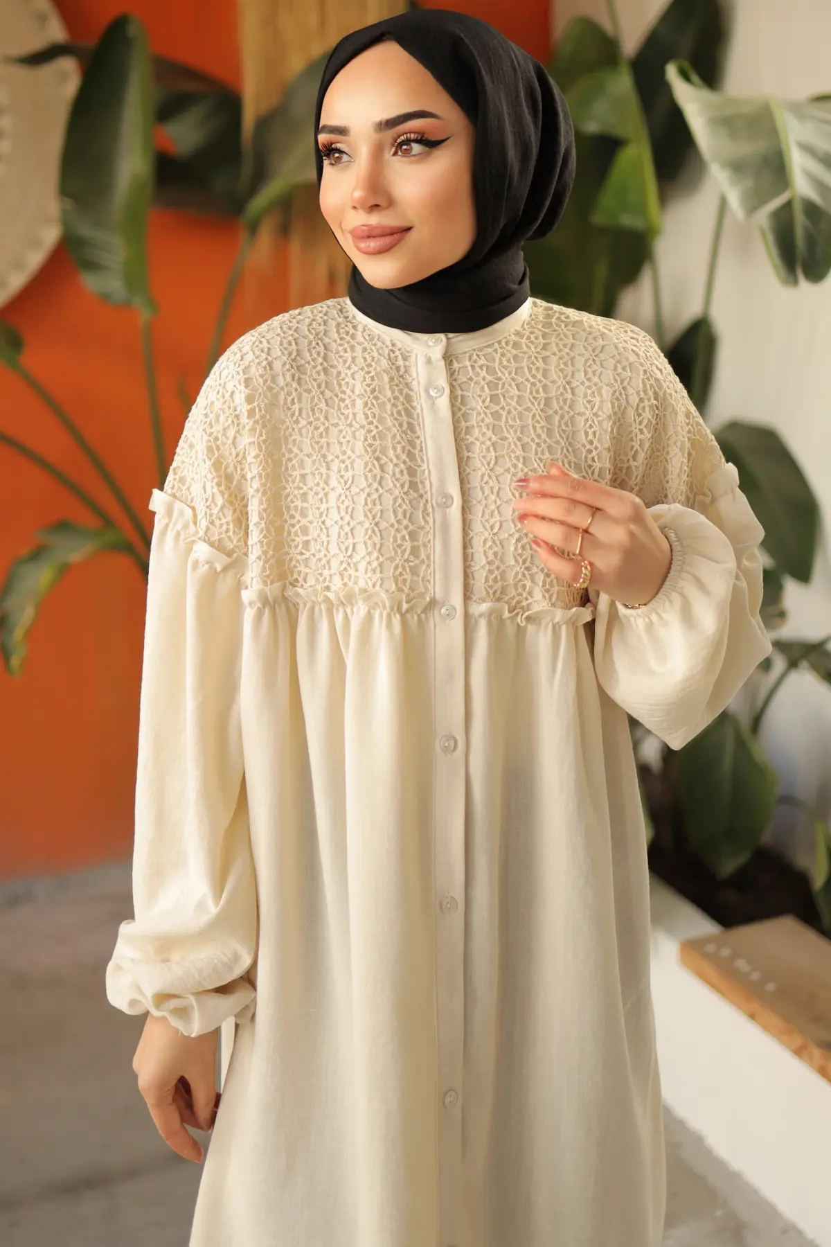 2028 Örgü Desenli Gömlek Bej-detail